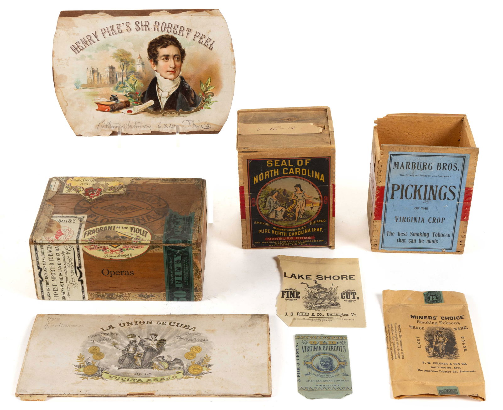 ASSORTED AMERICAN TOBACCO ARTICLES / EPHEMERA, LOT OF EIGHT (1 of 2)