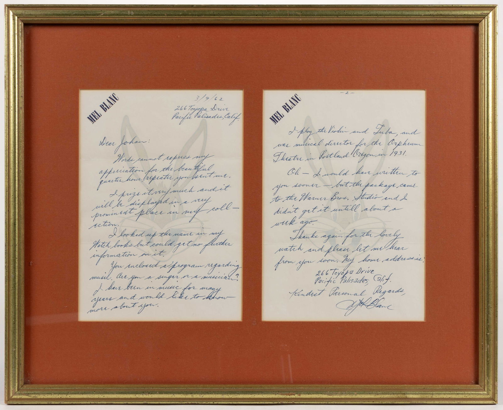MEL BLANC (1908-1989) AUTOGRAPH LETTER SIGNED (1 of 3)