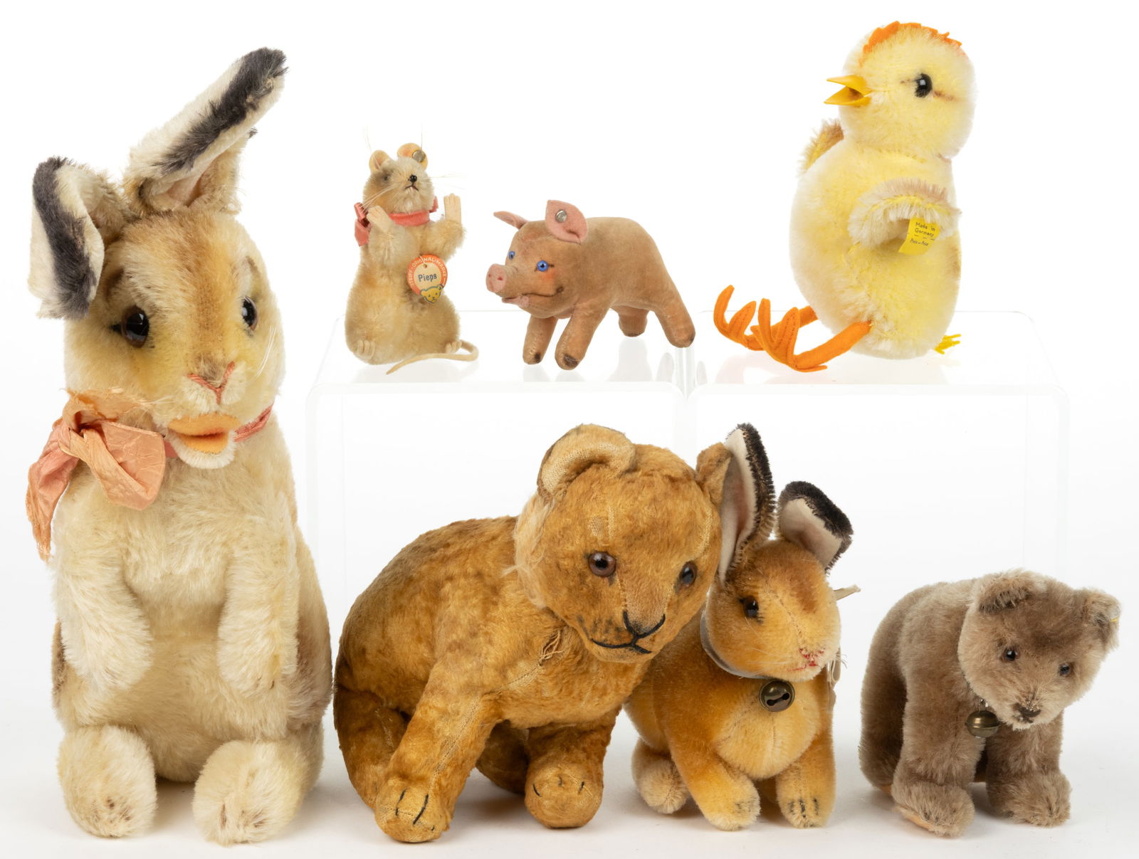 ASSORTED VINTAGE GERMAN STEIFF MOHAIR STUFFED ANIMALS, LOT OF SEVEN (1 of 2)