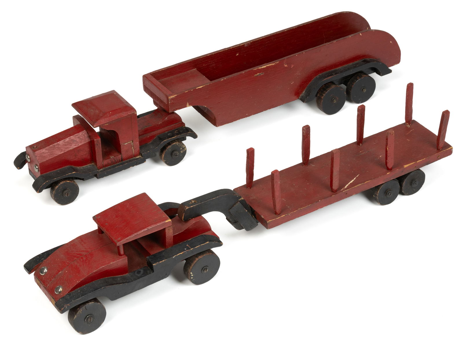 AMERICAN FOLK ART CARVED AND PAINTED WOOD TRUCKS, LOT OF TWO (1 of 2)