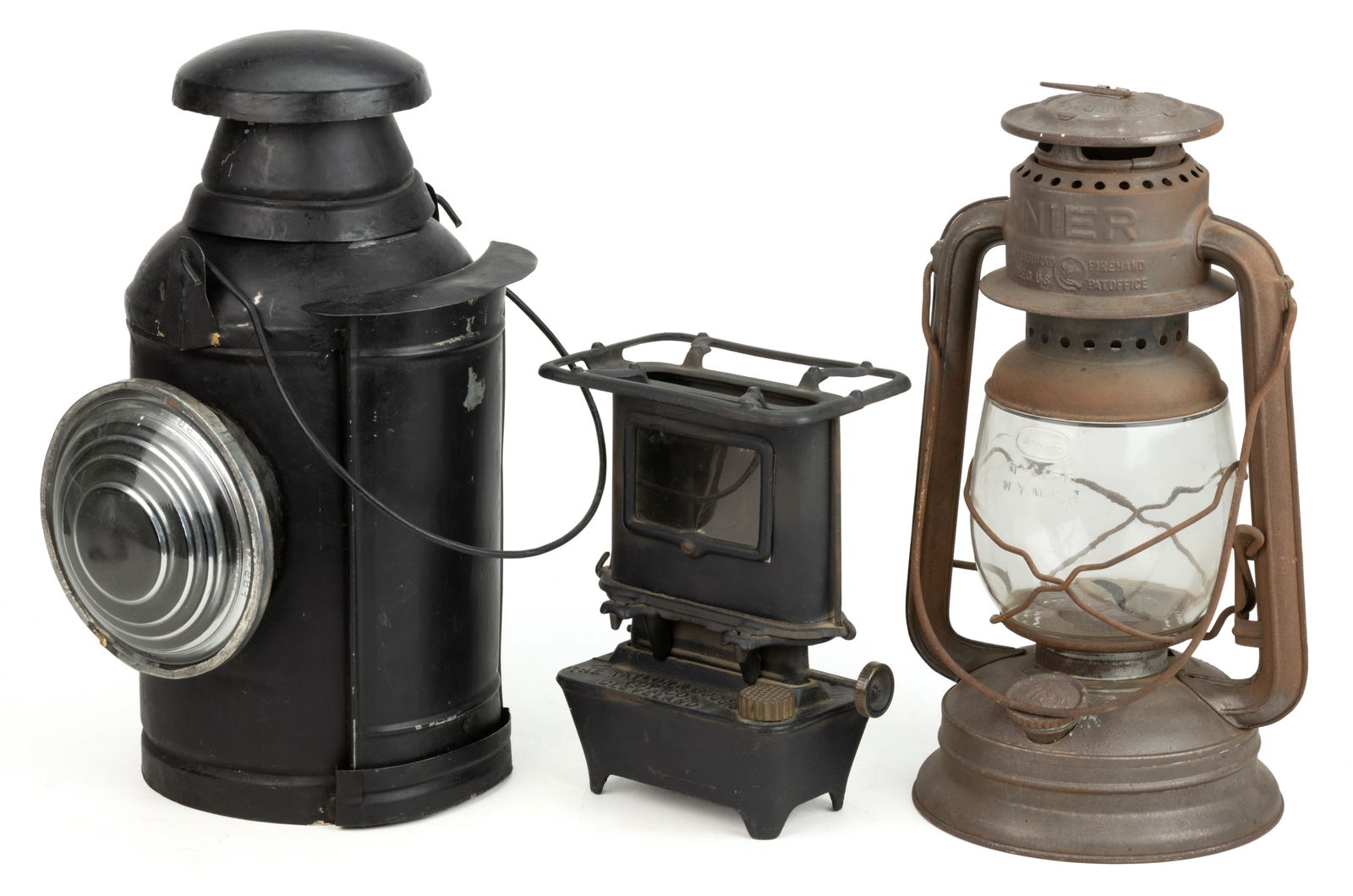 ASSORTED METAL LIGHTING AND HEATING ARTICLES, LOT OF THREE (1 of 2)