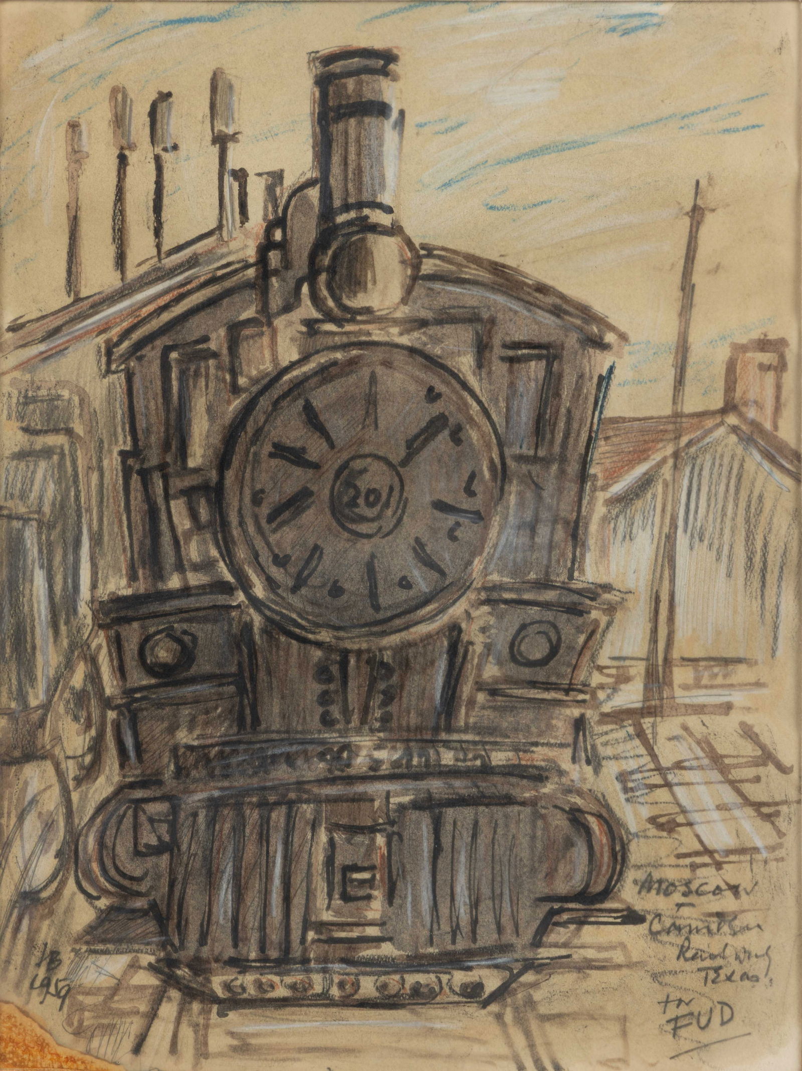 AMERICAN SCHOOL (20TH CENTURY) MOSCOW & CAMDEN RAILWAY, TEXAS IMPRESSIONIST DRAWING (1 of 5)