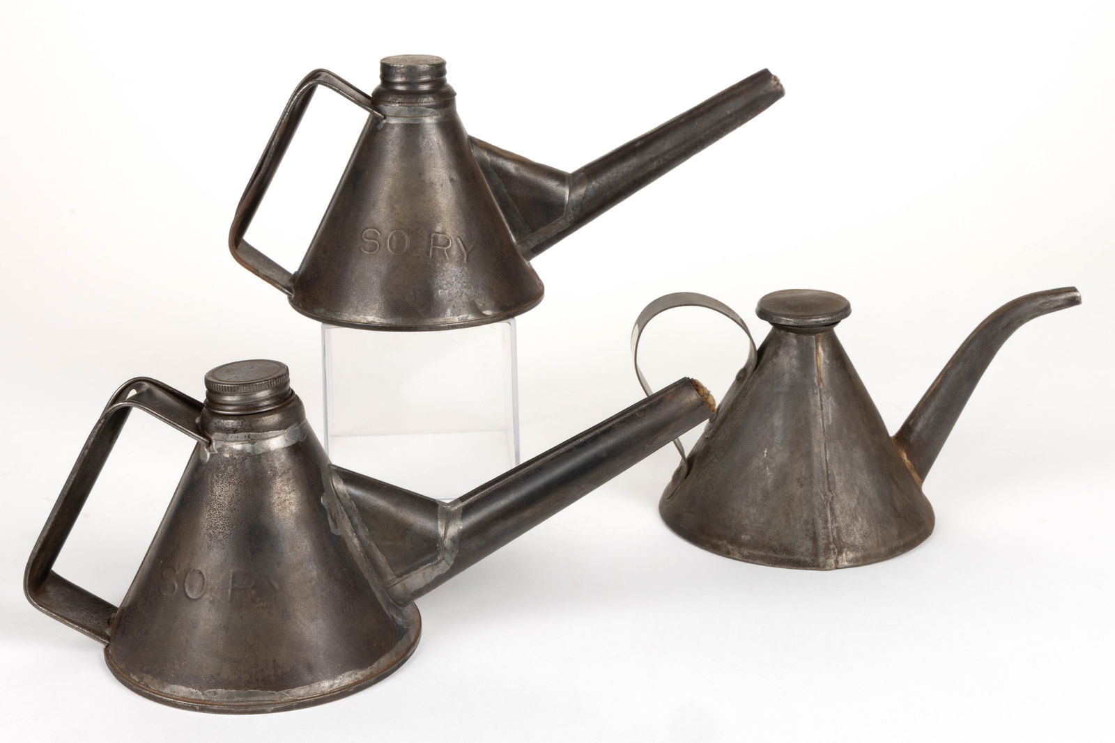 ASSORTED SHEET-IRON / TIN RAILROAD TORCH LAMPS AND FILLER, LOT OF THREE (1 of 1)