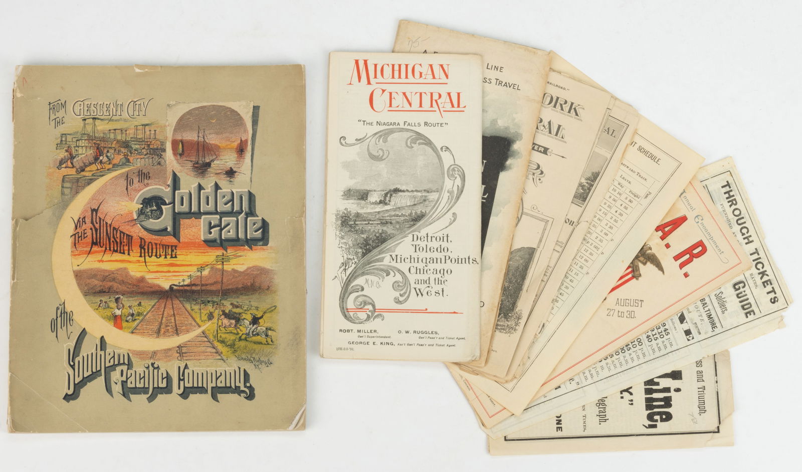 ANTIQUARIAN RAILROAD TIMETABLES AND OTHER PRINTED MATERIALS, LOT OF EIGHT (1 of 1)