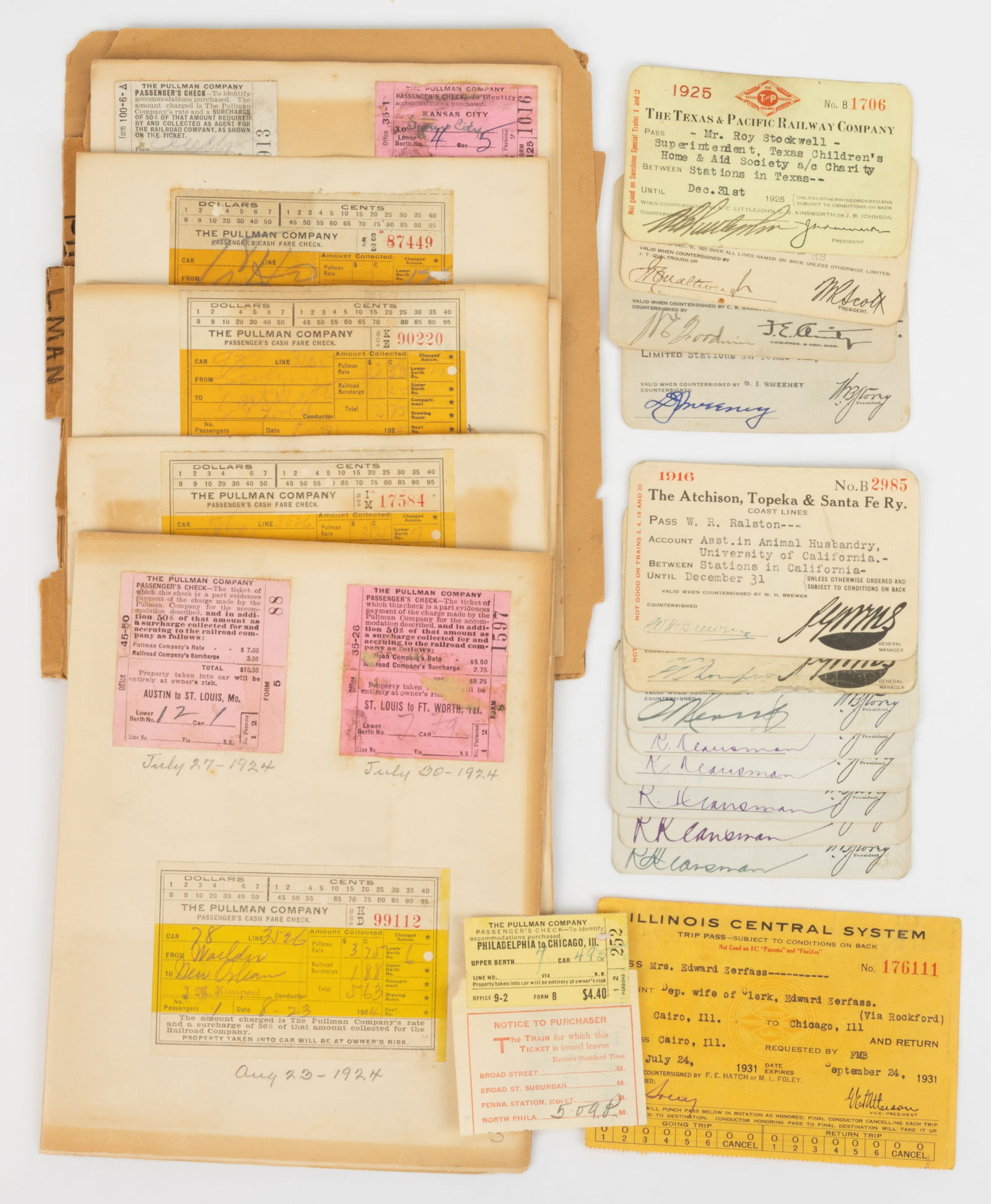 ASSORTED RAILROAD PASSES AND PASSENGER CHECKS, UNCOUNTED LOT (1 of 1)
