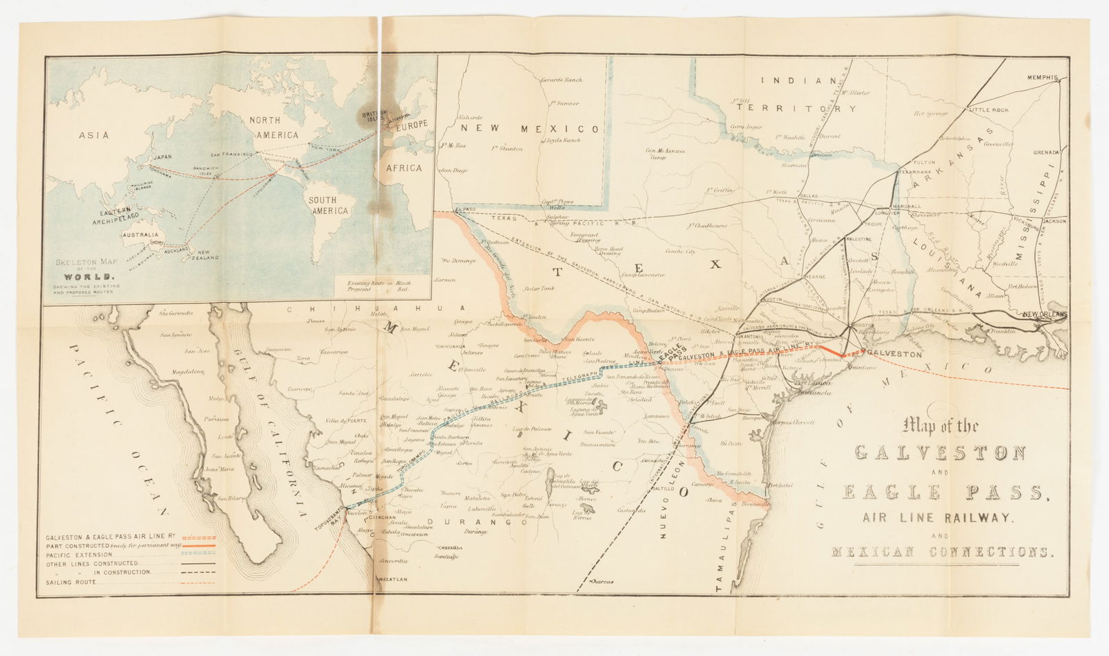 ANTIQUARIAN TEXAS RAILROAD MAP (1 of 1)