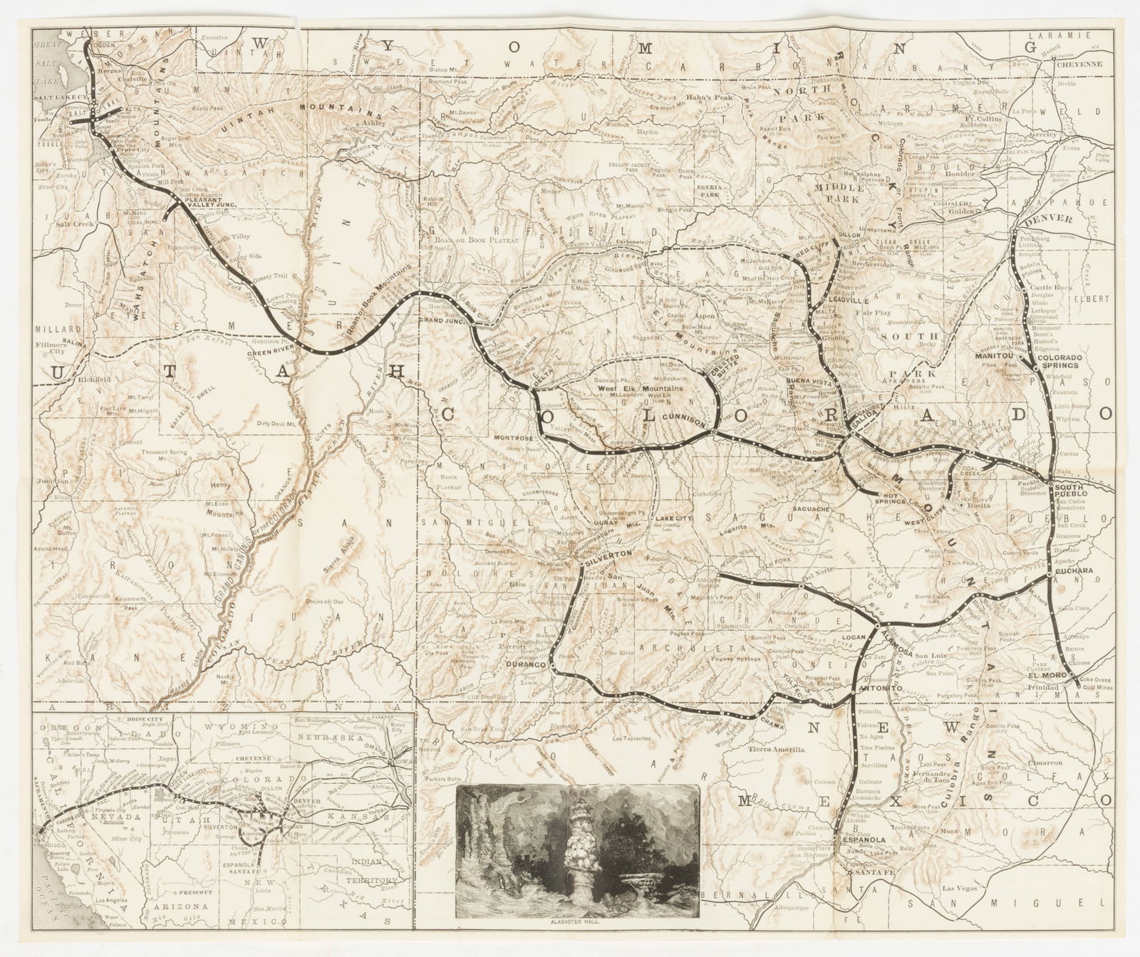 ANTIQUARIAN WESTERN UNITED STATES RAILROAD MAP (1 of 1)