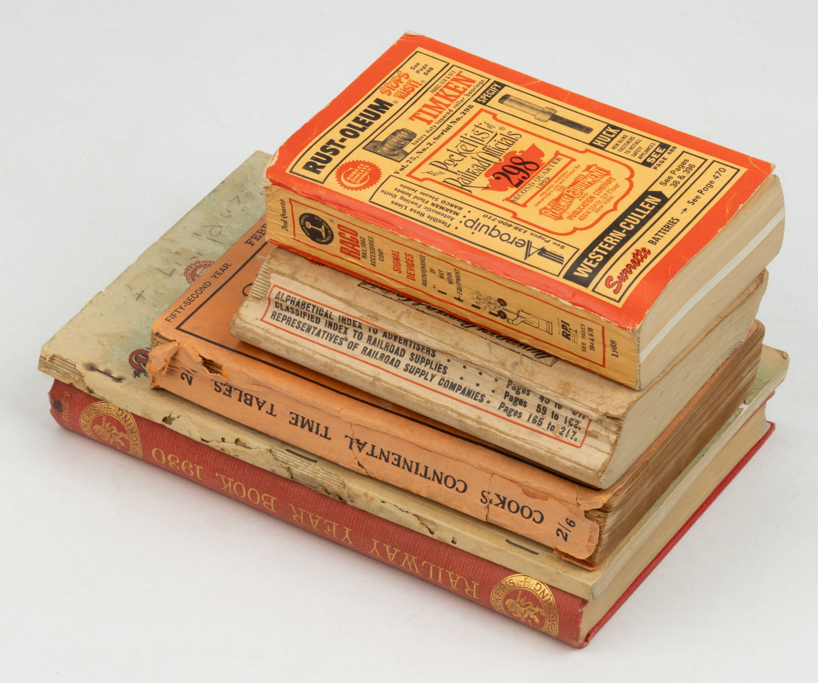 ASSORTED RAILROAD TIMETABLES AND YEARLY GUIDE VOLUMES, LOT OF FIVE (1 of 1)