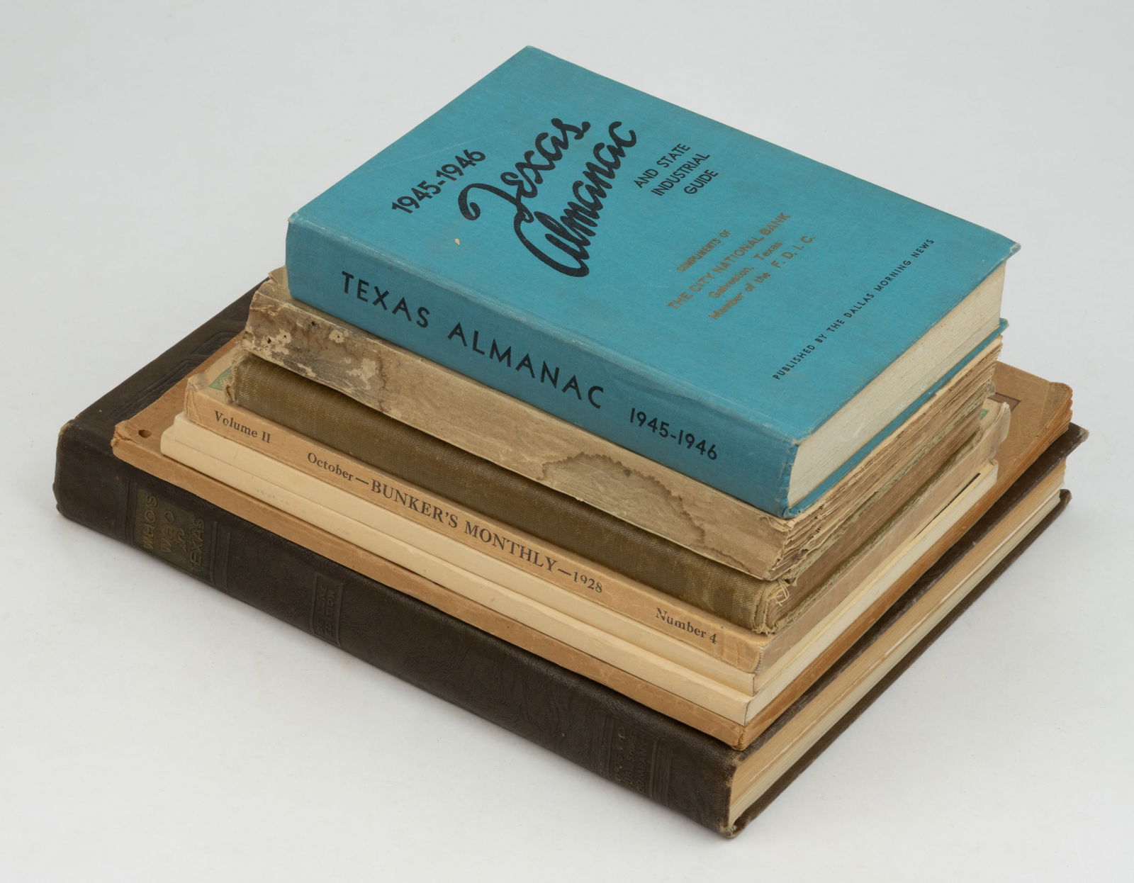 ASSORTED TEXAS HISTORICAL VOLUMES AND PRINTED MATERIALS, LOT OF EIGHT: ASSORTED TEXAS HISTORICAL VOLUMES AND PRINTED MATERIALS, LOT OF EIGHT, including (1) Gaines, General Scheme of Texas, January 1924, Washington: Government Printing Office, 1924, containing a