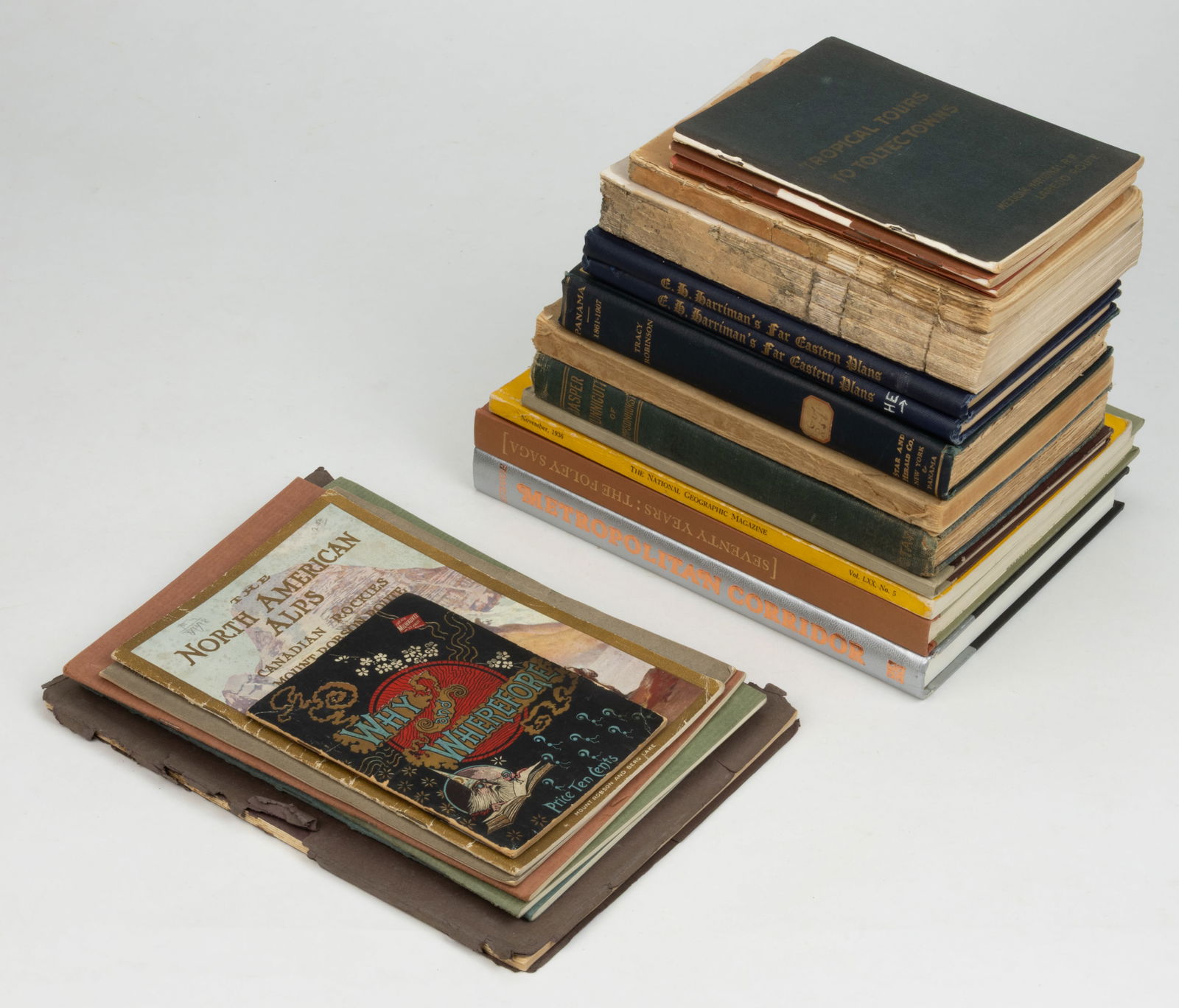 ASSORTED RAILROAD HISTORICAL VOLUMES AND PRINTED MATERIALS, LOT OF 21: ASSORTED RAILROAD HISTORICAL VOLUMES AND PRINTED MATERIALS, LOT OF 21, (1) Anderson, Seventy Years: The Foley Saga, Los Angeles: Anderson & Ritchie, 1945; (2) Robinson, Panama - A P