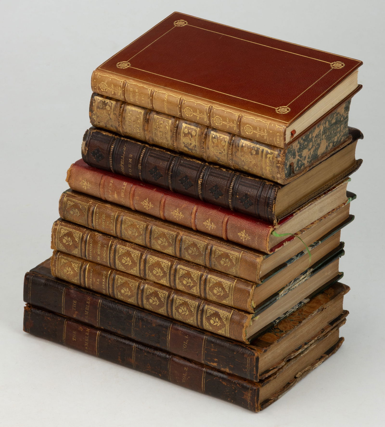 ANTIQUARIAN LITERARY FINE BINDINGS, LOT OF NINE VOLUMES (1 of 1)
