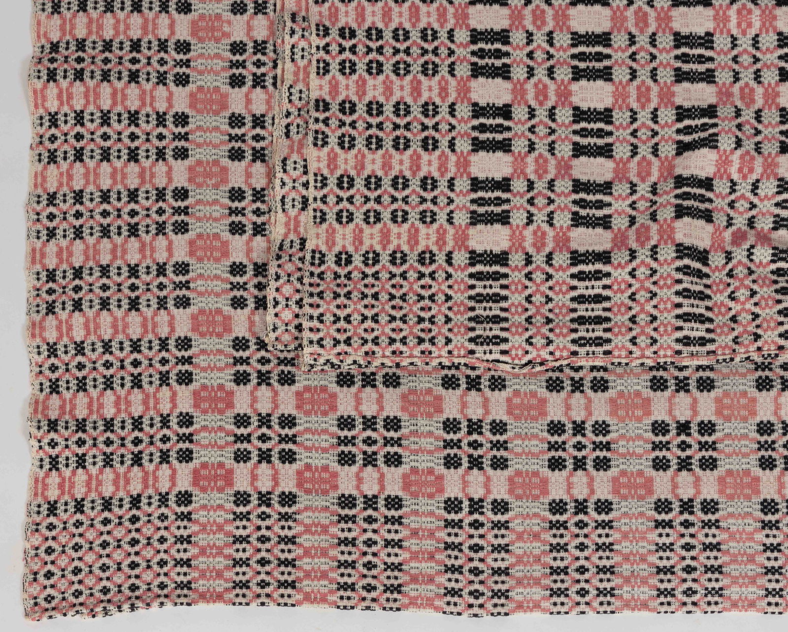 AMERICAN "WHIG ROSE" OVERSHOT COVERLETS, PAIR (1 of 8)
