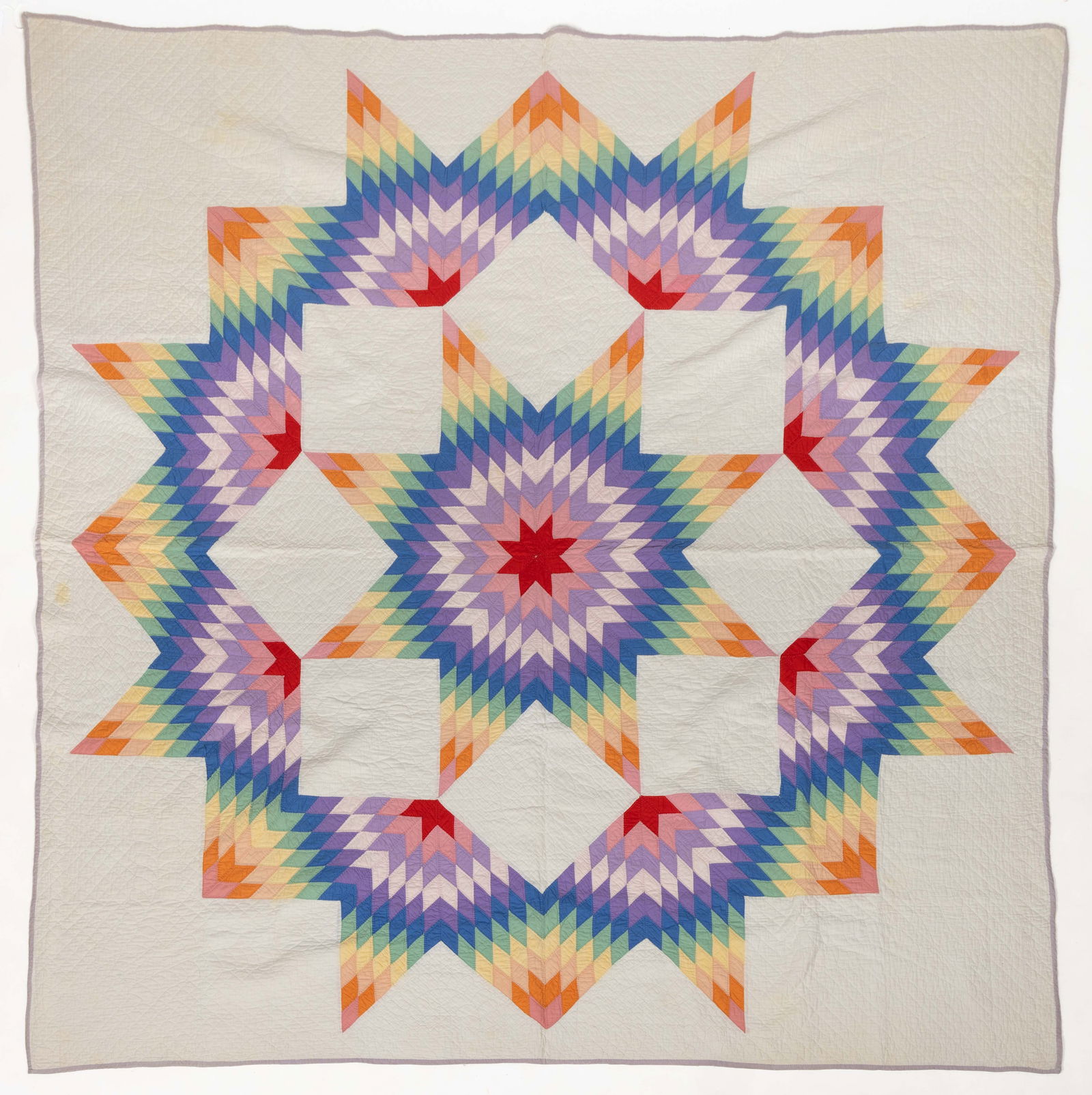AMERICAN "BROKEN STAR / STAR OF BETHLEHEM" PIECED QUILT (1 of 6)