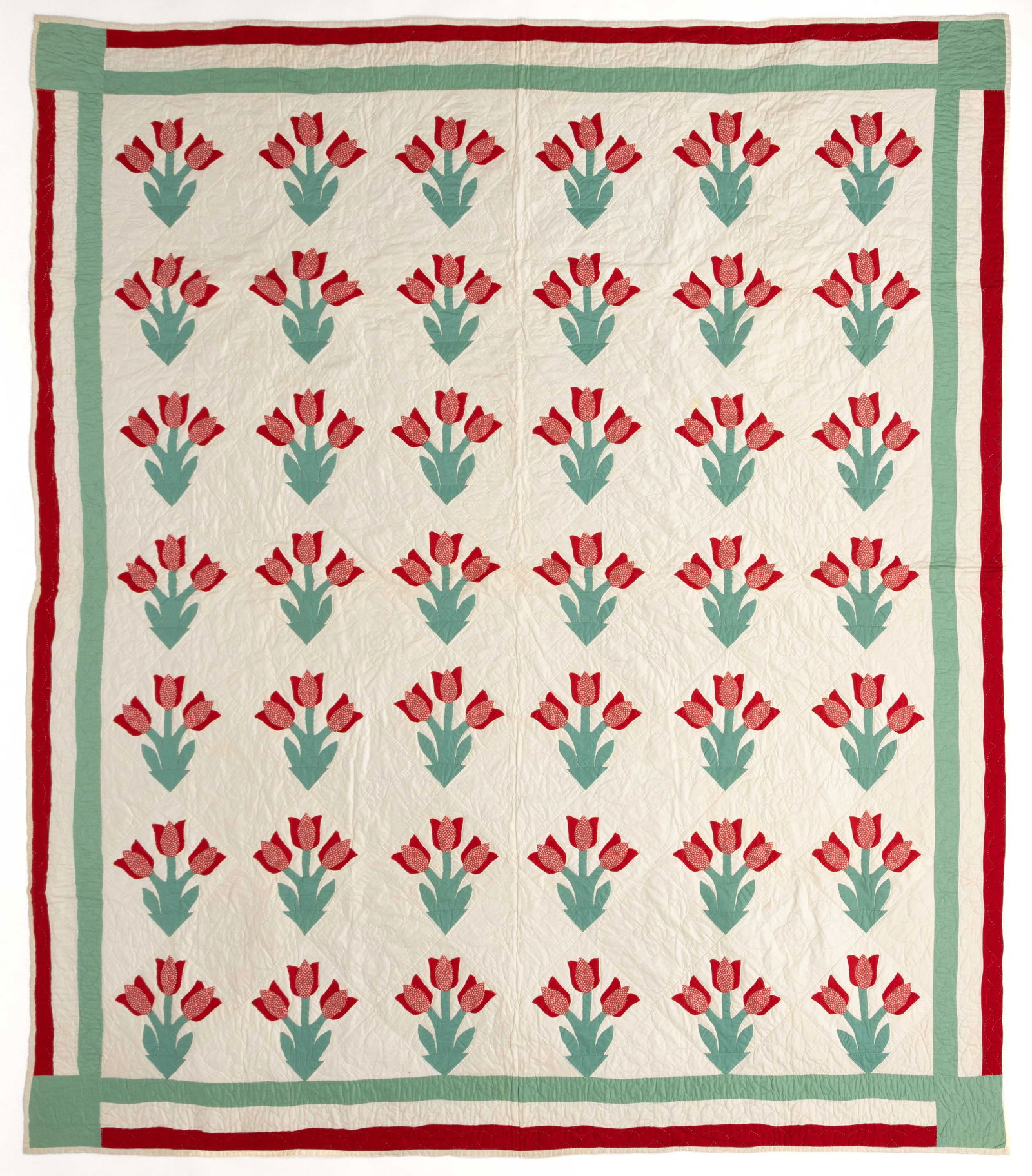 ANNA GEORGIA LAKE (1870-1955), PERTH AMBOY, NEW JERSEY "TULIP" APPLIQUE QUILT (1 of 4)