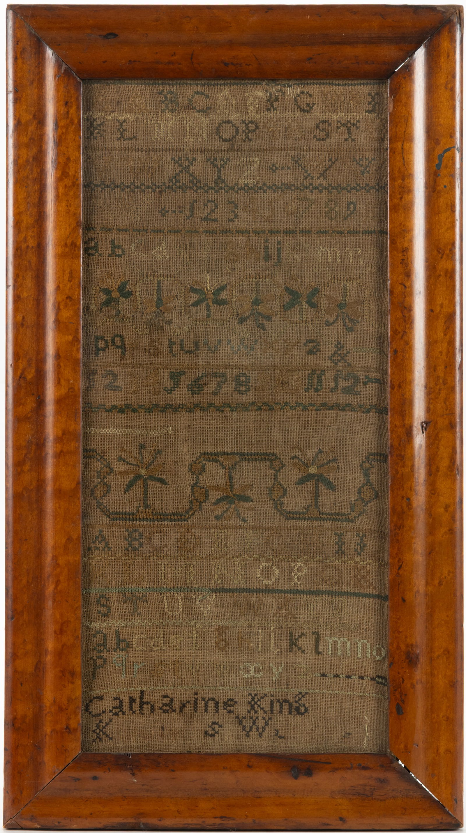 AMERICAN, PROBABLY NEW ENGLAND, NEEDLEWORK SAMPLER (1 of 3)