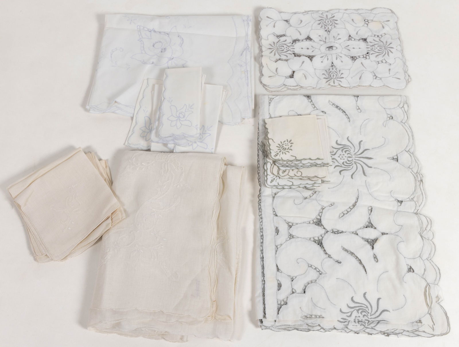 VINTAGE EMBROIDERED TABLE LINEN SETS, LOT OF 37 PIECES (1 of 1)