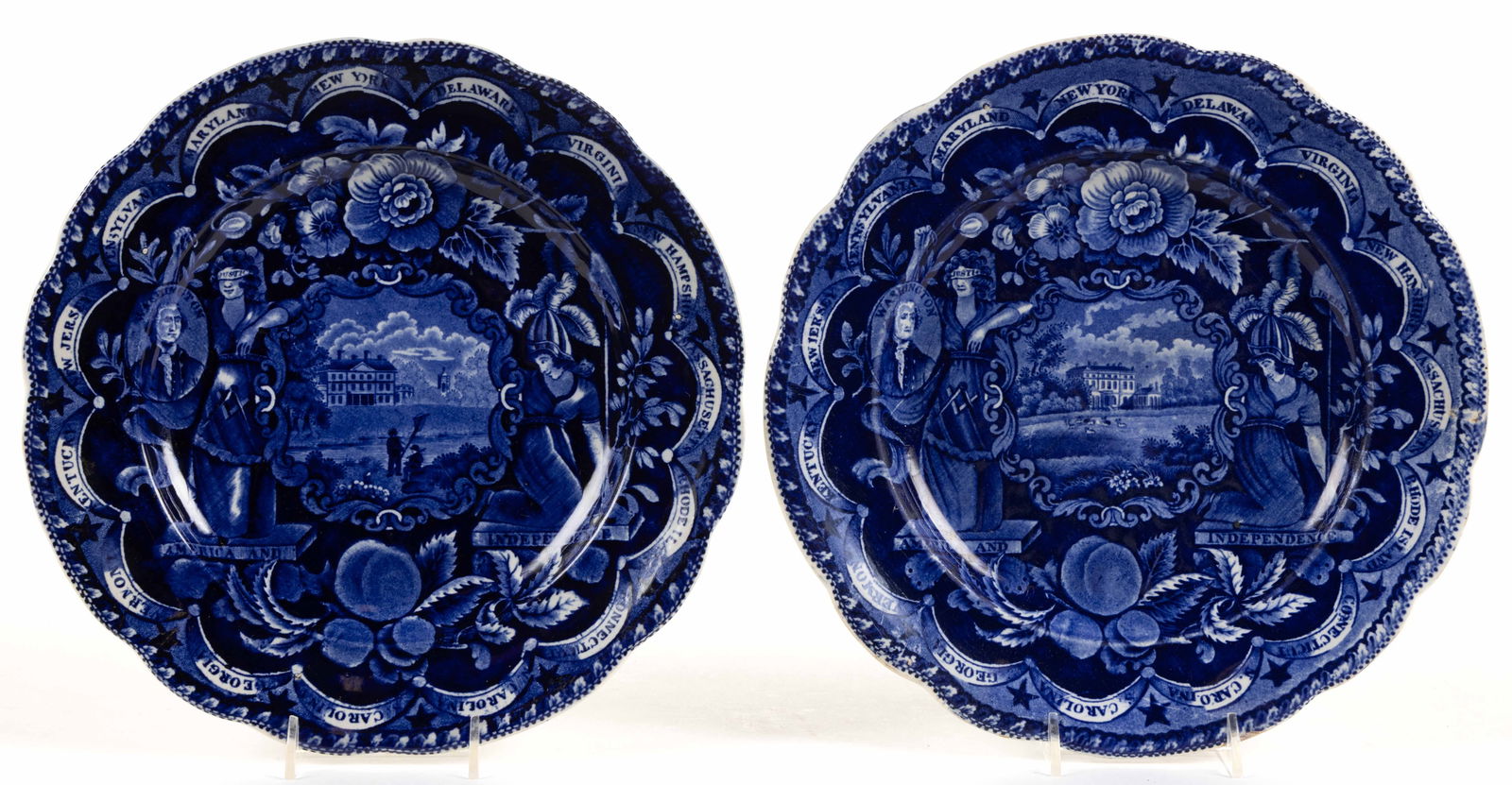 STAFFORDSHIRE AMERICAN HISTORICAL TRANSFER-PRINTED STATE SERIES CERAMIC PLATES, LOT OF TWO (1 of 2)