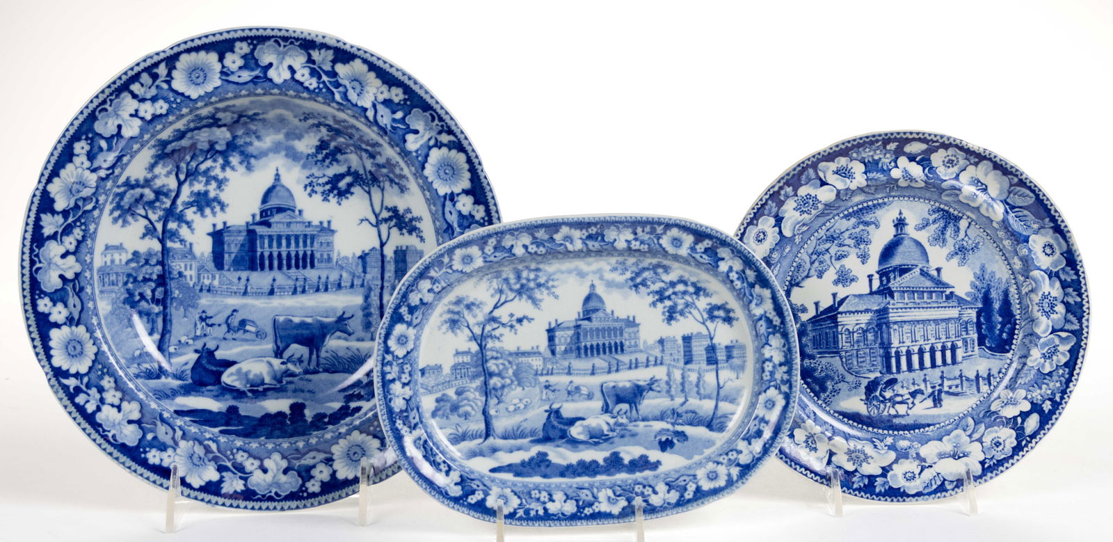 STAFFORDSHIRE AMERICAN / BOSTON VIEW TRANSFER-PRINTED CERAMIC TABLE ARTICLES, LOT OF THREE (1 of 2)