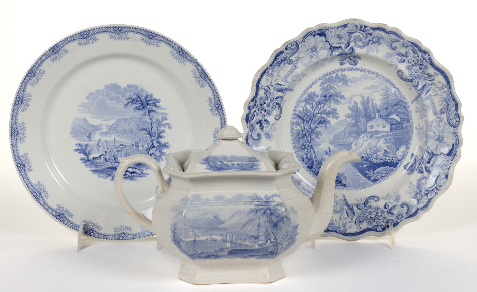STAFFORDSHIRE AMERICAN VIEWS TRANSFER-PRINTED CERAMIC TEA AND TABLE ARTICLES, LOT OF THREE (1 of 2)