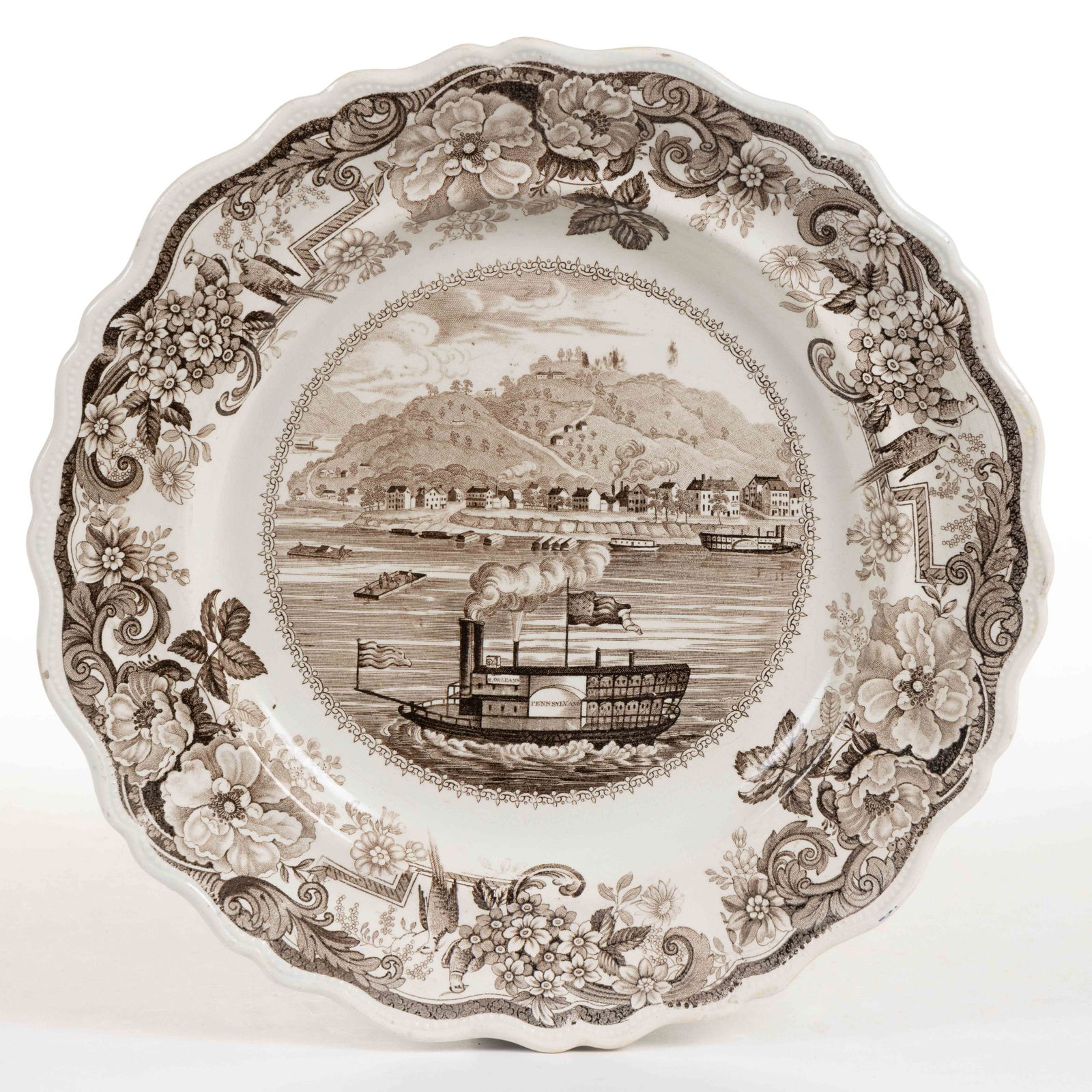 STAFFORDSHIRE AMERICAN / PITTSBURGH VIEW TRANSFER-PRINTED CERAMIC PLATE (1 of 2)