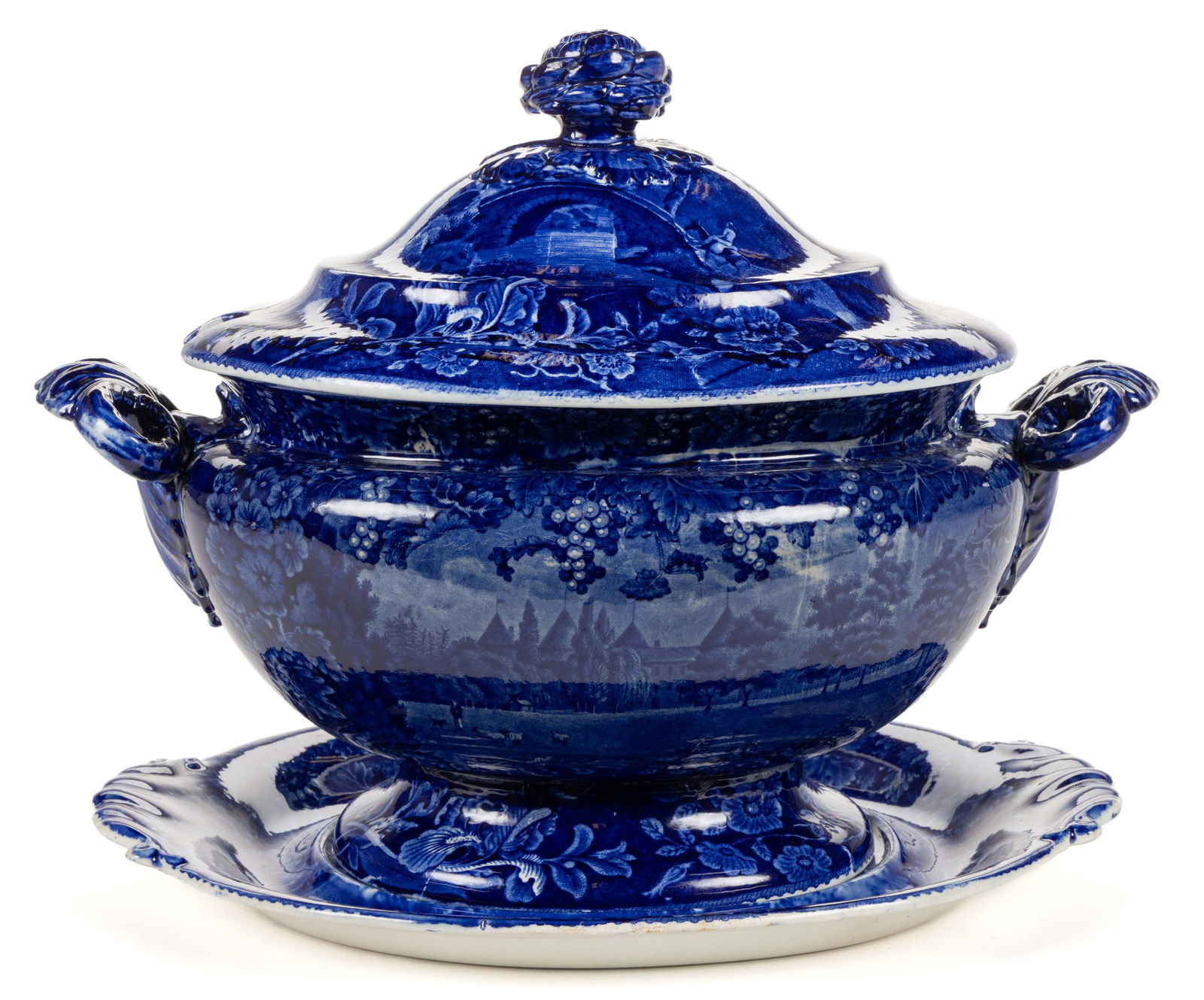 STAFFORDSHIRE FRENCH VIEW TRANSFER-PRINTED CERAMIC SOUP TUREEN AND STAND (1 of 9)