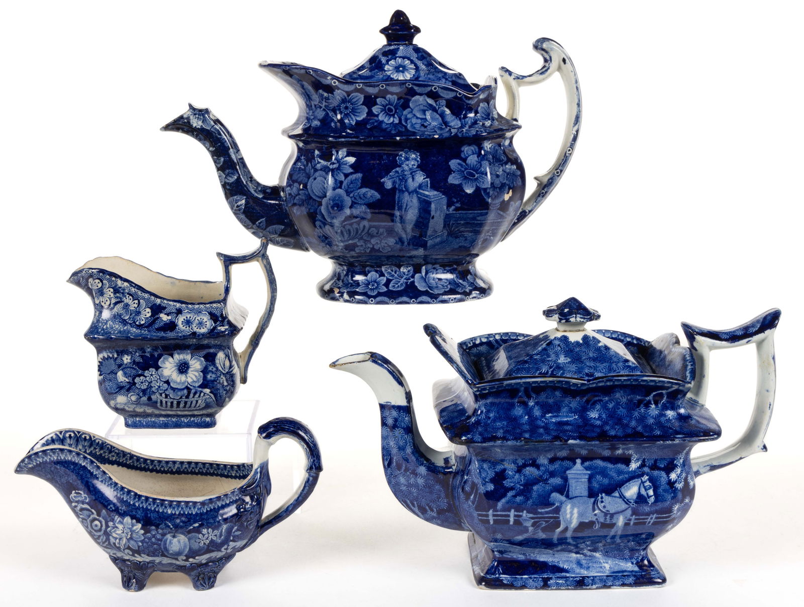 STAFFORDSHIRE BLUE TRANSFER-PRINTED CERAMIC TEA AND TABLE ARTICLES, LOT OF FOUR (1 of 2)