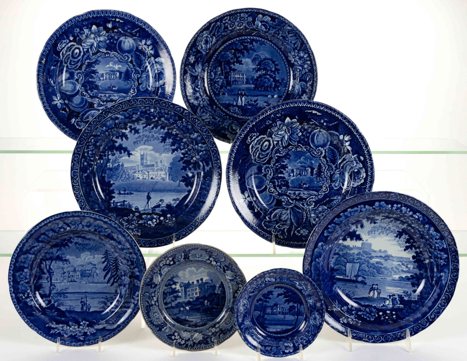 STAFFORDSHIRE BRITISH VIEWS TRANSFER-PRINTED CERAMIC PLATES, LOT OF EIGHT (1 of 1)