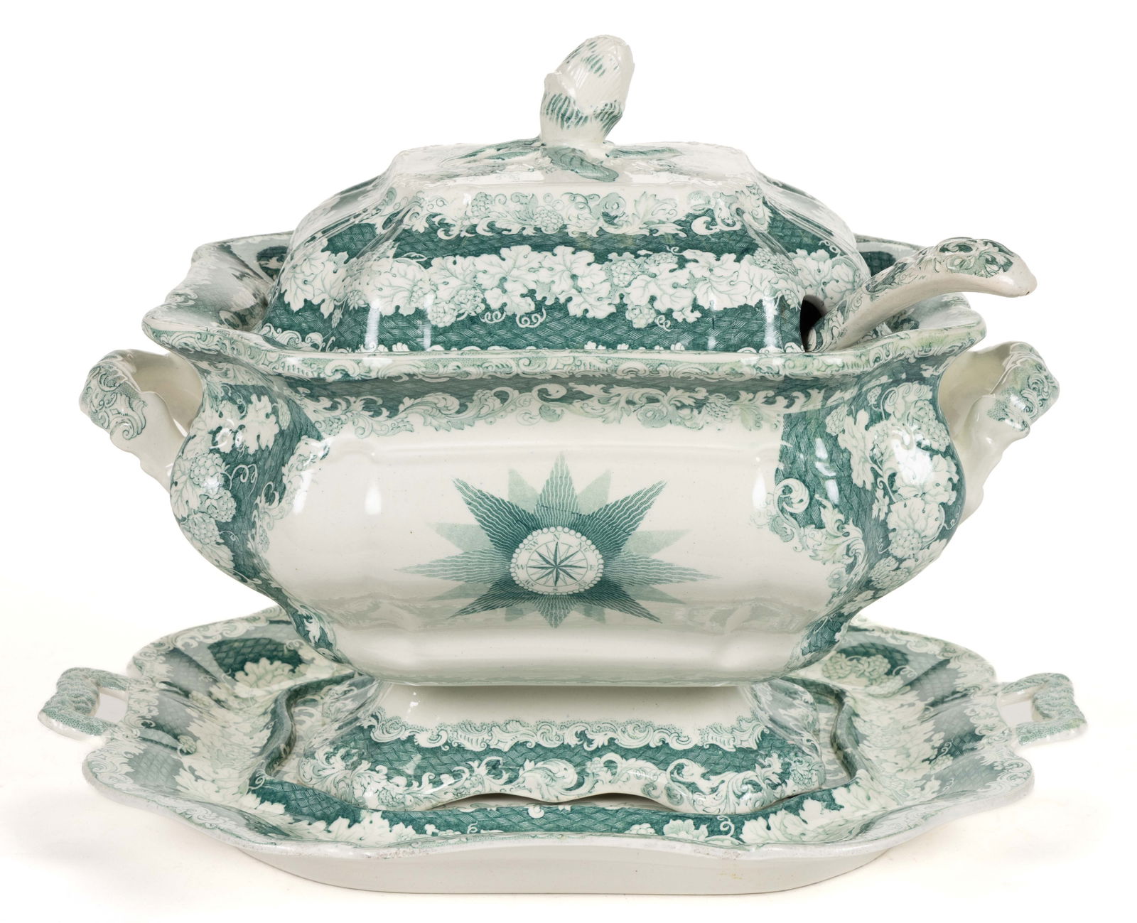 STAFFORDSHIRE TRANSFER-PRINTED "TRAFALGAR" CERAMIC SOUP TUREEN WITH UNDERTRAY AND LADLE (1 of 4)