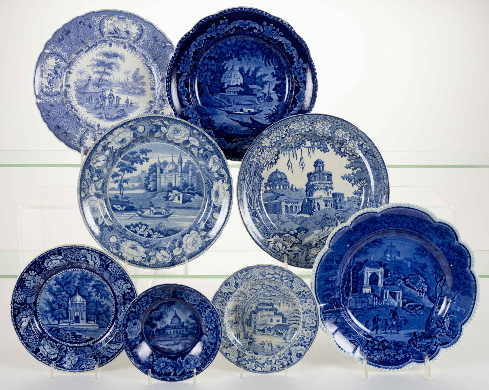 STAFFORDSHIRE BLUE TRANSFER-PRINTED CERAMIC INDIA MOTIF PLATES AND OTHER SIMILAR ARTICLES, LOT OF (1 of 1)