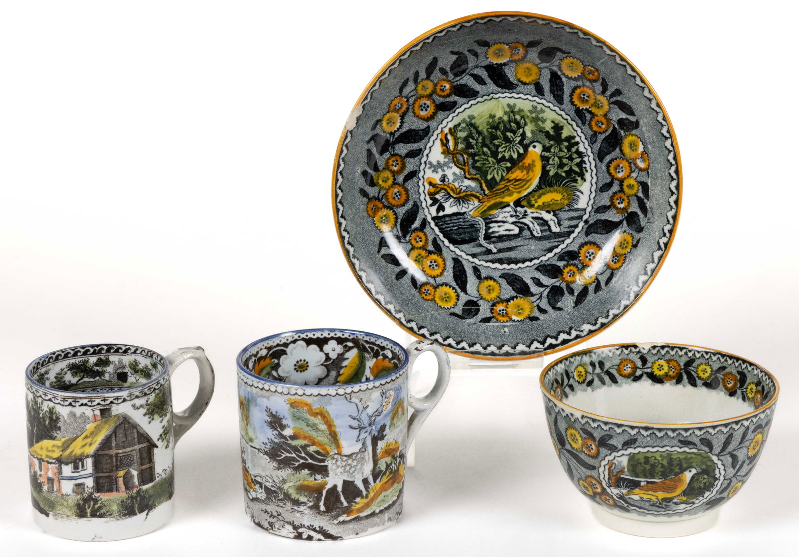 STAFFORDSHIRE TRANSFER-PRINTED CERAMIC SALOPIAN DRINKING ARTICLES, LOT OF THREE (1 of 1)