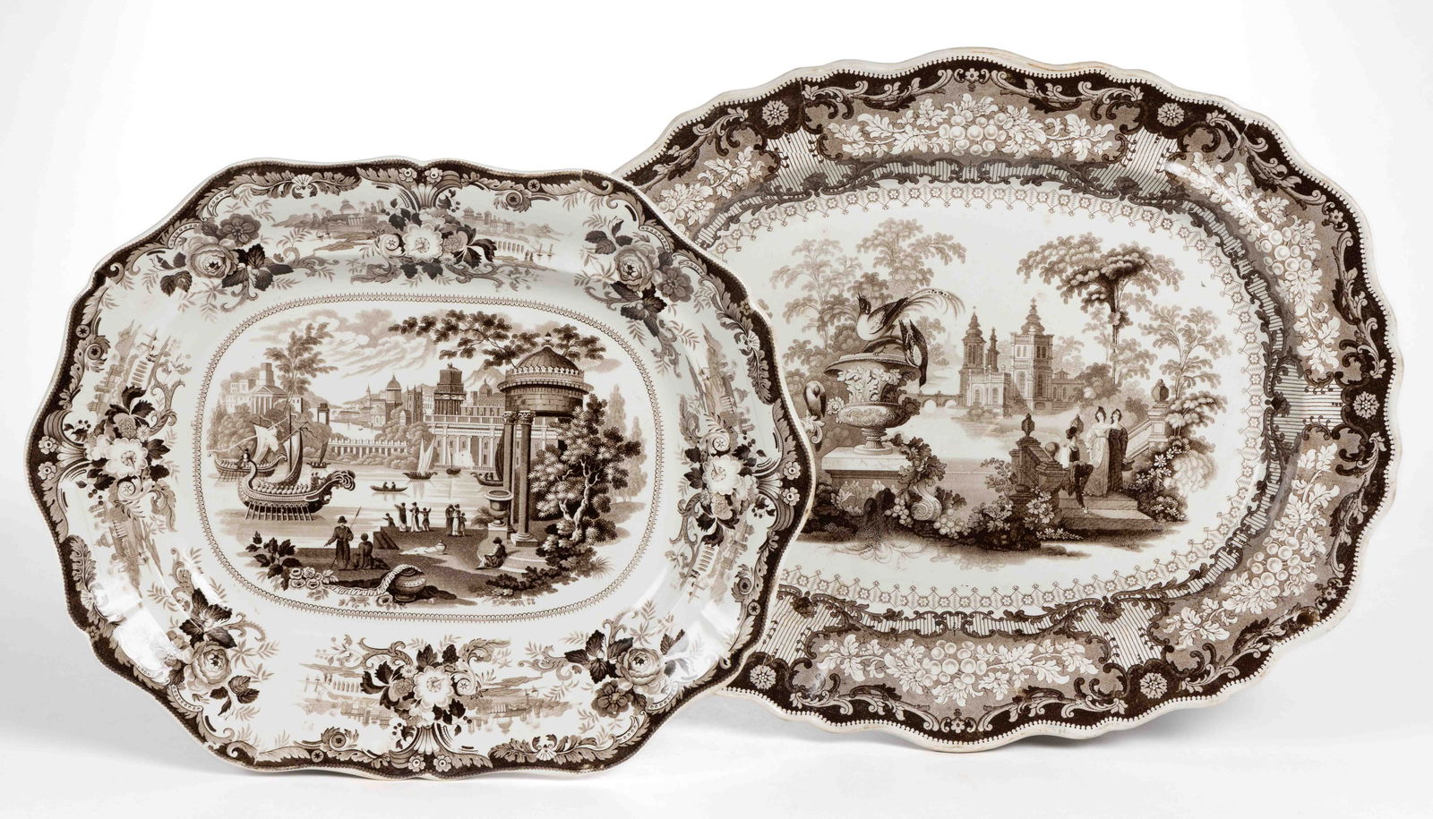 STAFFORDSHIRE TRANSFER-PRINTED CERAMIC PLATTERS, LOT OF TWO (1 of 5)