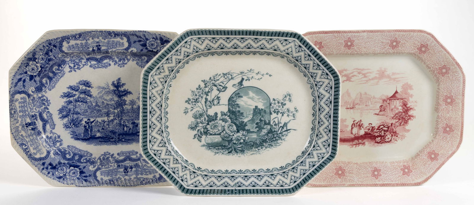 STAFFORDSHIRE TRANSFER-PRINTED CERAMIC PLATTERS, LOT OF THREE (1 of 7)