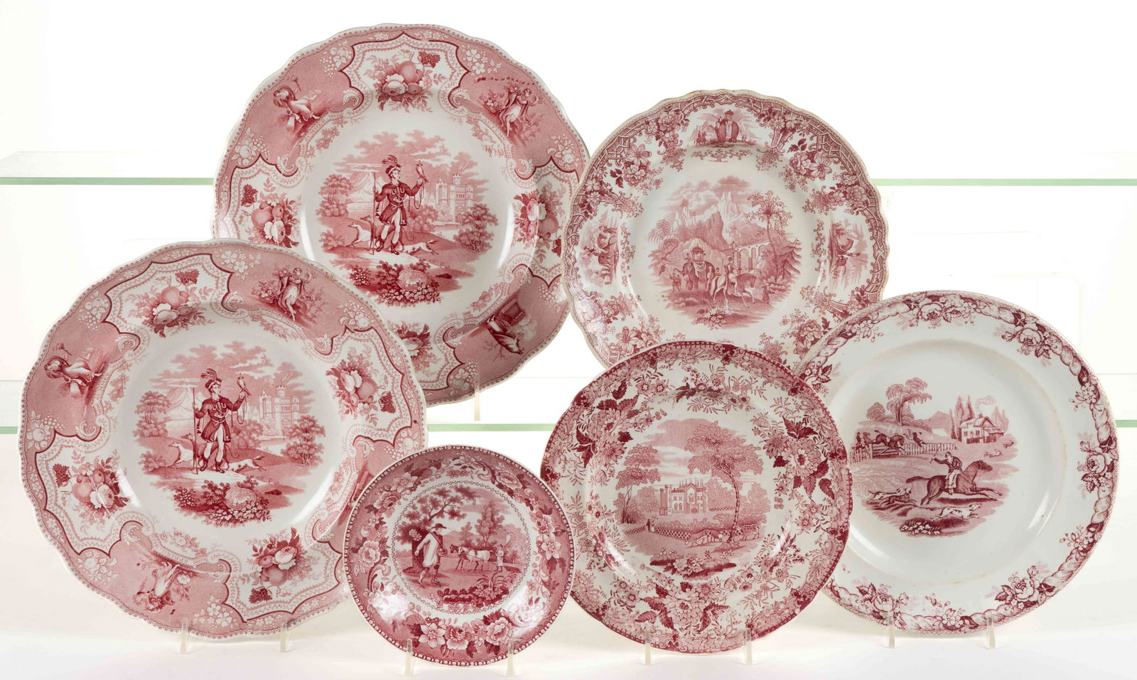 STAFFORDSHIRE TRANSFER-PRINTED ANIMAL MOTIF CERAMIC PLATES, LOT OF FIVE (1 of 1)