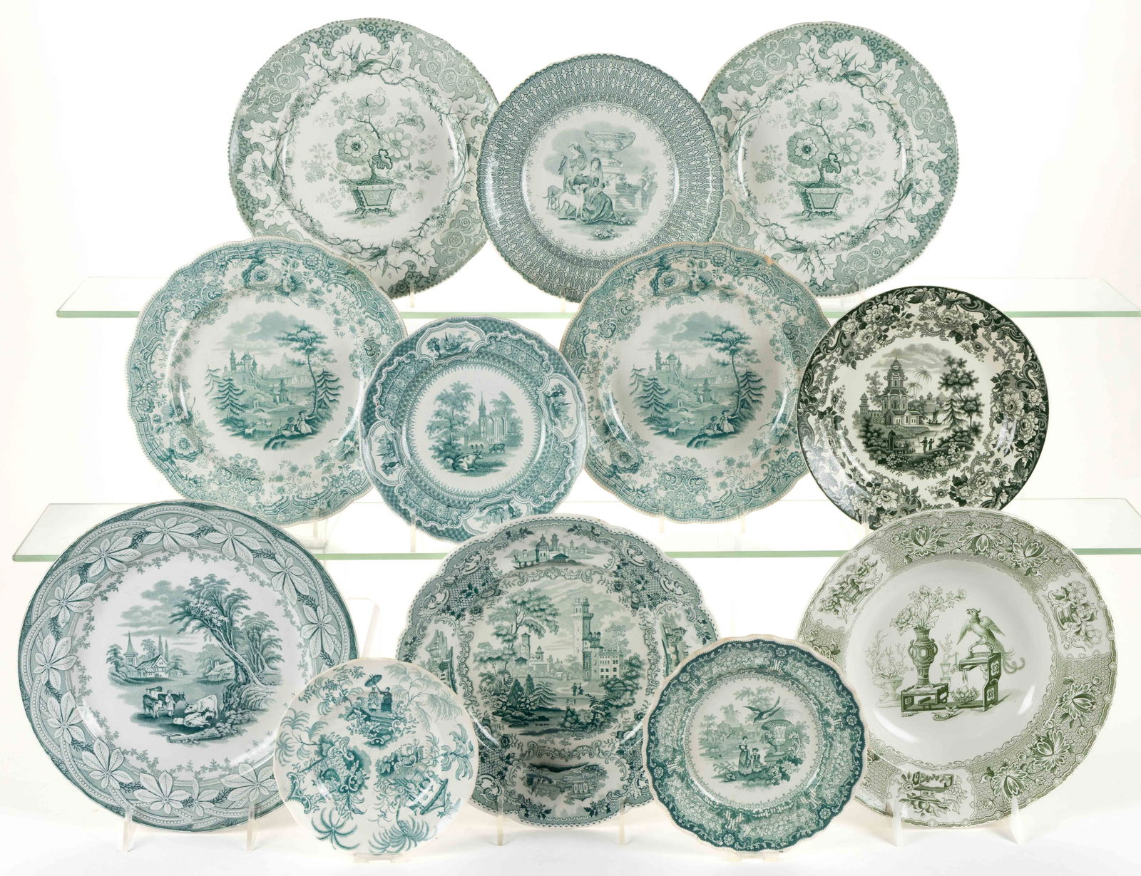 STAFFORDSHIRE TRANSFER-PRINTED CERAMIC PLATES, LOT OF 12 (1 of 1)