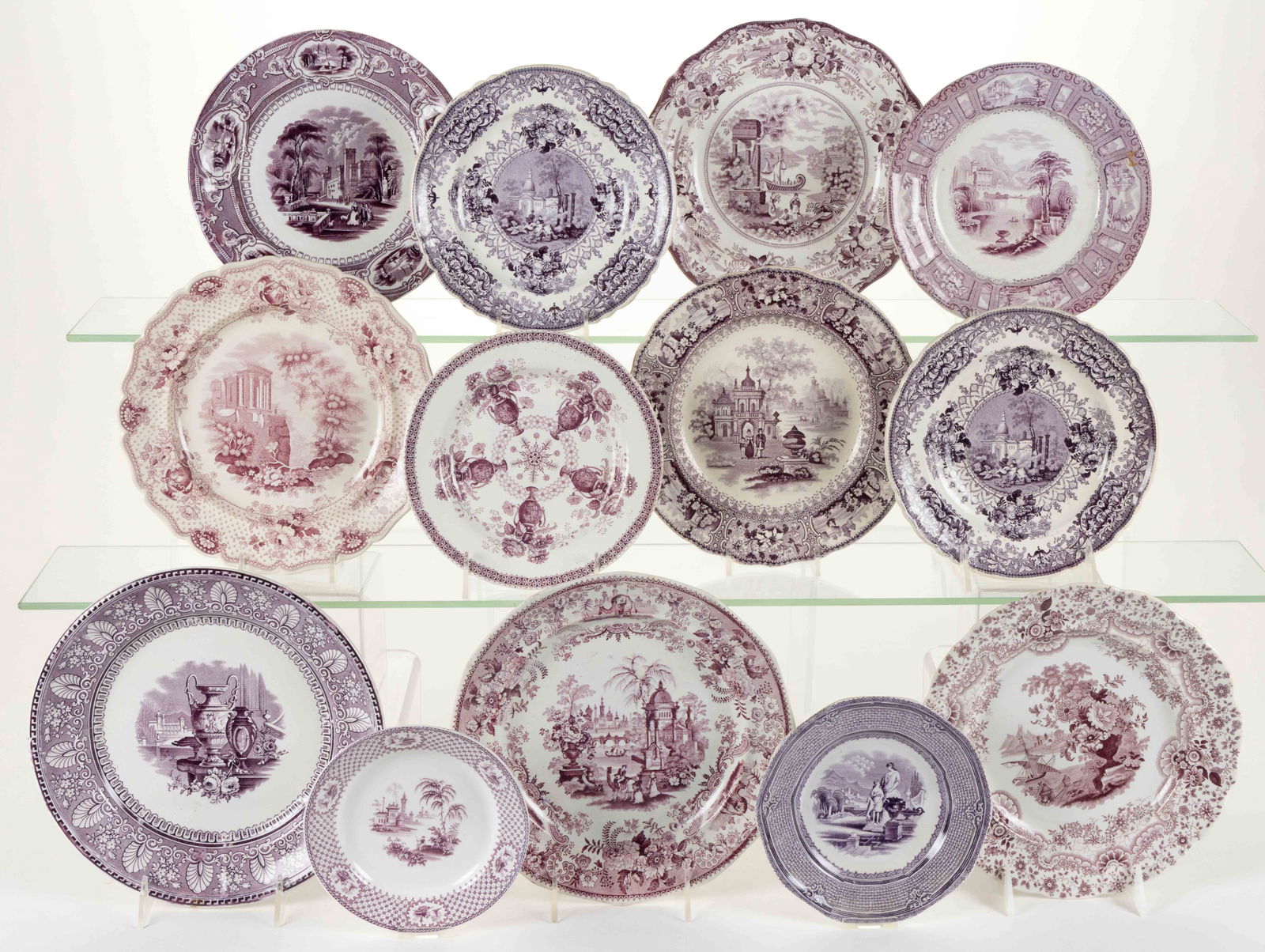 STAFFORDSHIRE TRANSFER-PRINTED CLASSICAL / ROMANTIC LANDSCAPE MOTIF CERAMIC PLATES, LOT OF 13 (1 of 1)
