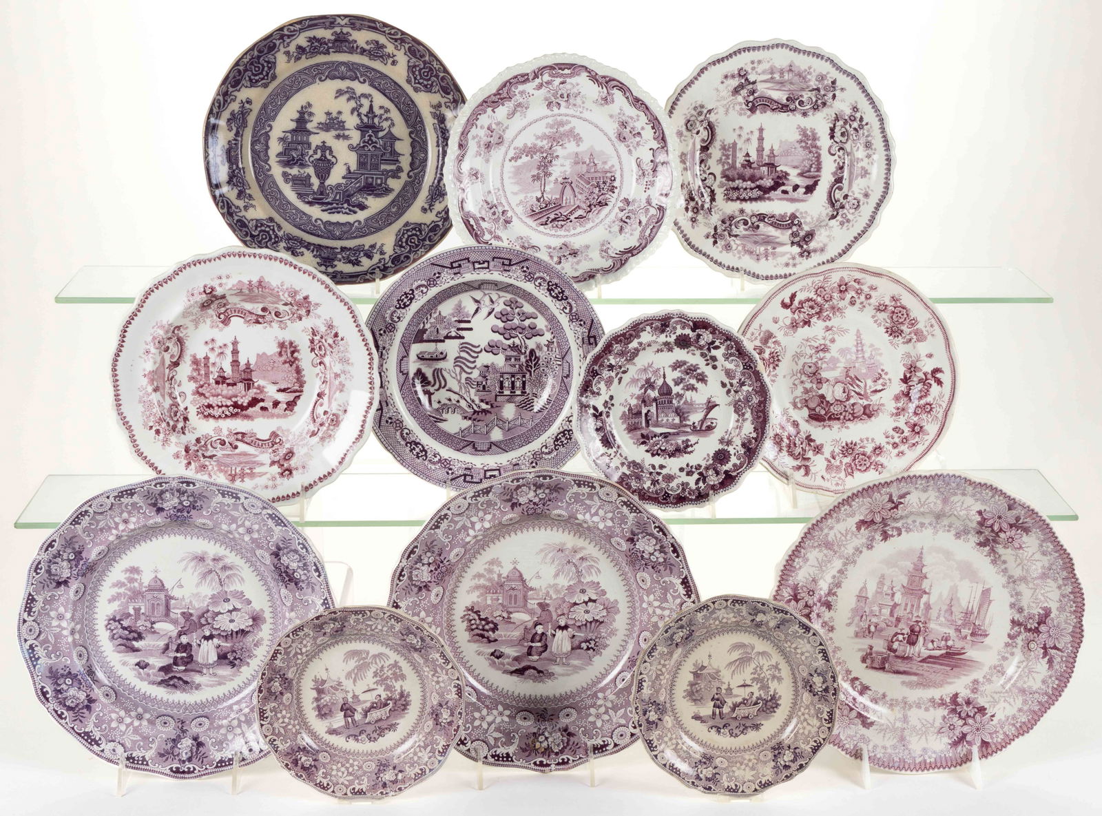 STAFFORDSHIRE TRANSFER-PRINTED CHINOISERIE MOTIF CERAMIC PLATES, LOT OF 12 (1 of 1)