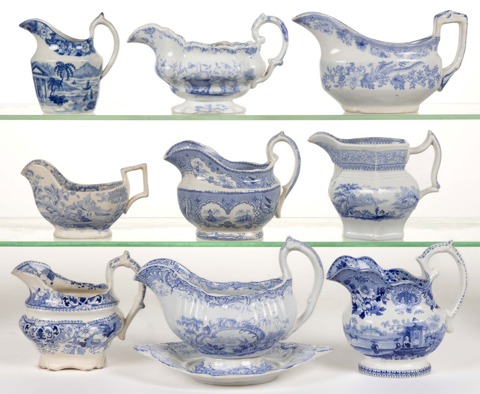 STAFFORDSHIRE BLUE TRANSFER-PRINTED CERAMIC TEA AND TABLE ARTICLES, LOT OF NINE (1 of 1)