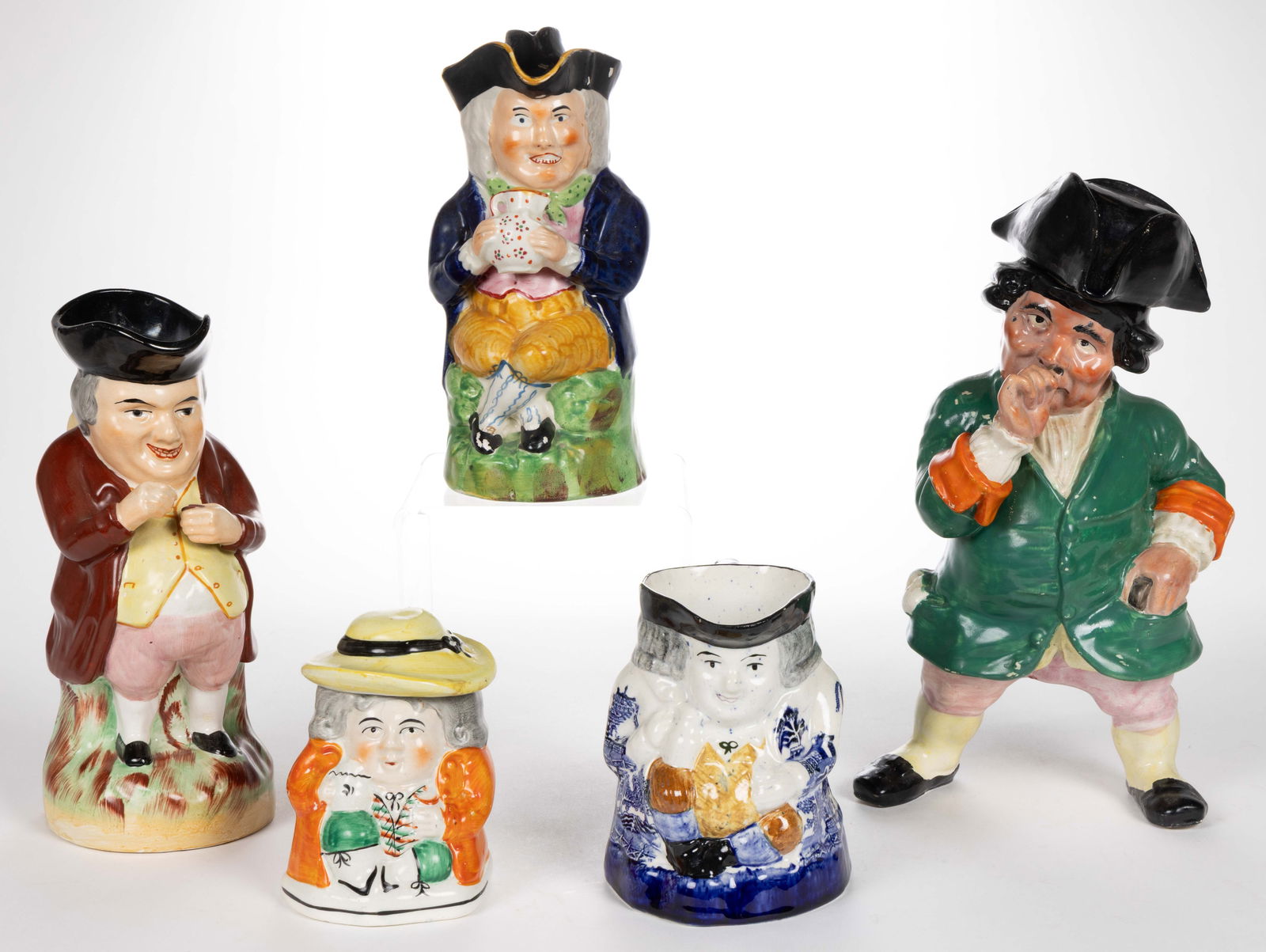 BRITISH HAND-PAINTED CERAMIC TOBY JUGS AND HUMIDORS, LOT OF FIVE (1 of 3)