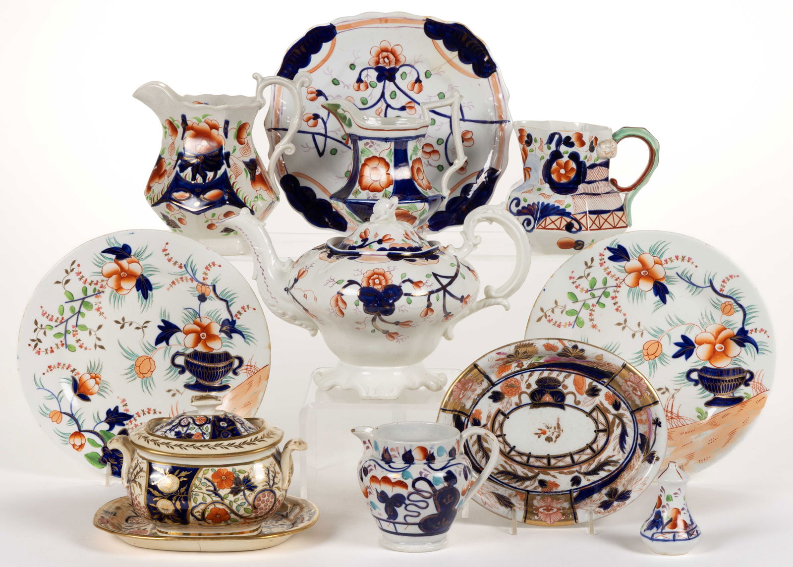 BRITISH HAND-PAINTED CERAMIC GAUDY WELSH AND OTHER SIMILAR STYLE ARTICLES, LOT OF 12 (1 of 1)