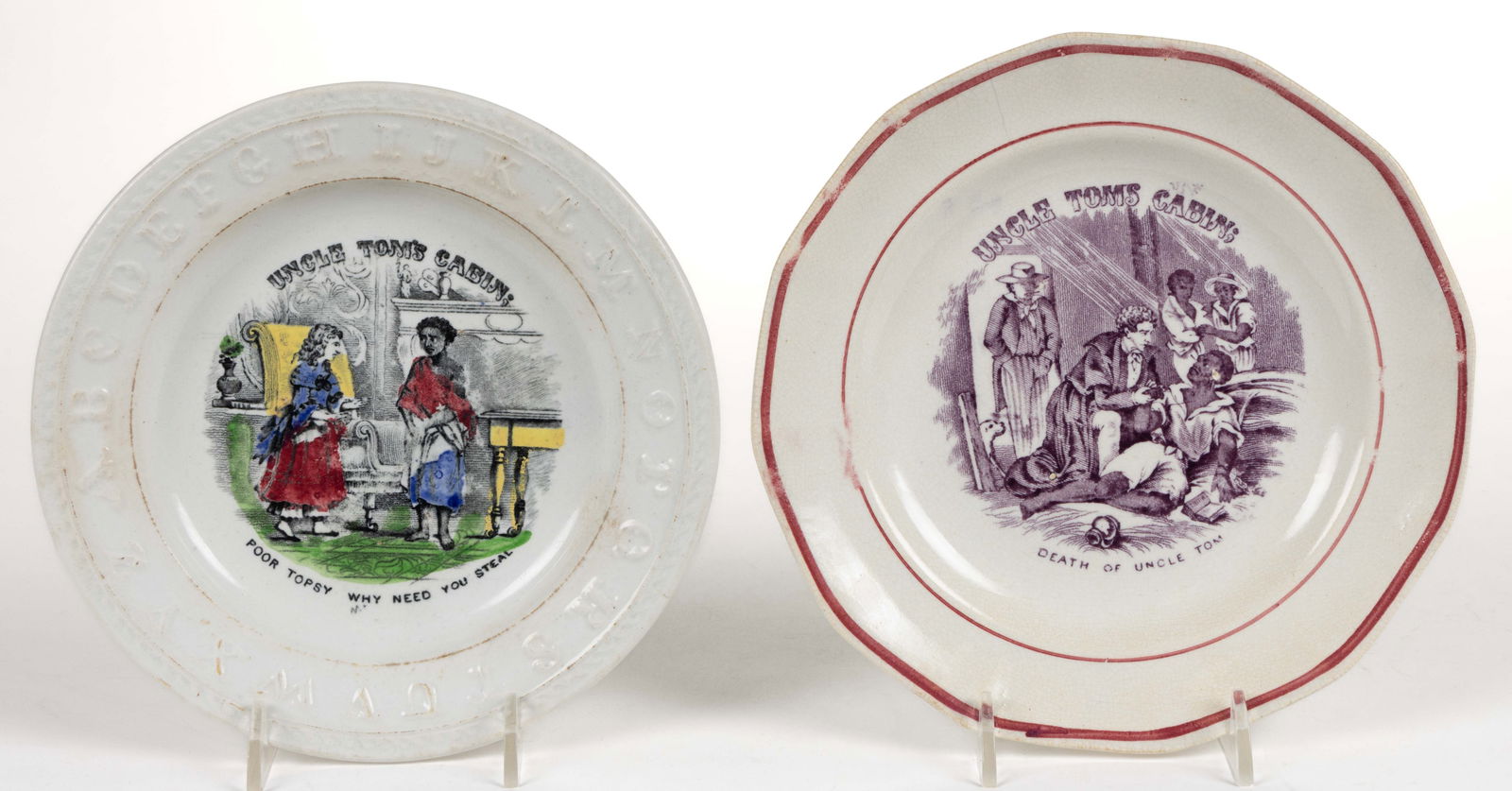 STAFFORDSHIRE TRANSFER-PRINTED CERAMIC "UNCLE TOM'S CABIN" CHILDREN'S PLATES, LOT OF TWO (1 of 2)