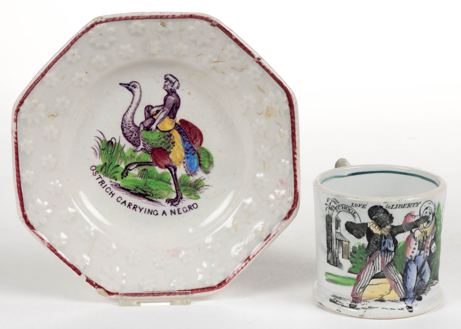 STAFFORDSHIRE TRANSFER-PRINTED CERAMIC AFRICAN / BLACK AMERICANA CHILDREN'S ARTICLES, LOT OF TWO (1 of 2)