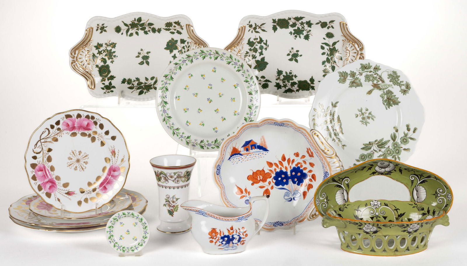 ENGLISH SPODE CERAMIC / PORCELAIN FLORAL MOTIF ARTICLES, LOT OF 13 (1 of 1)