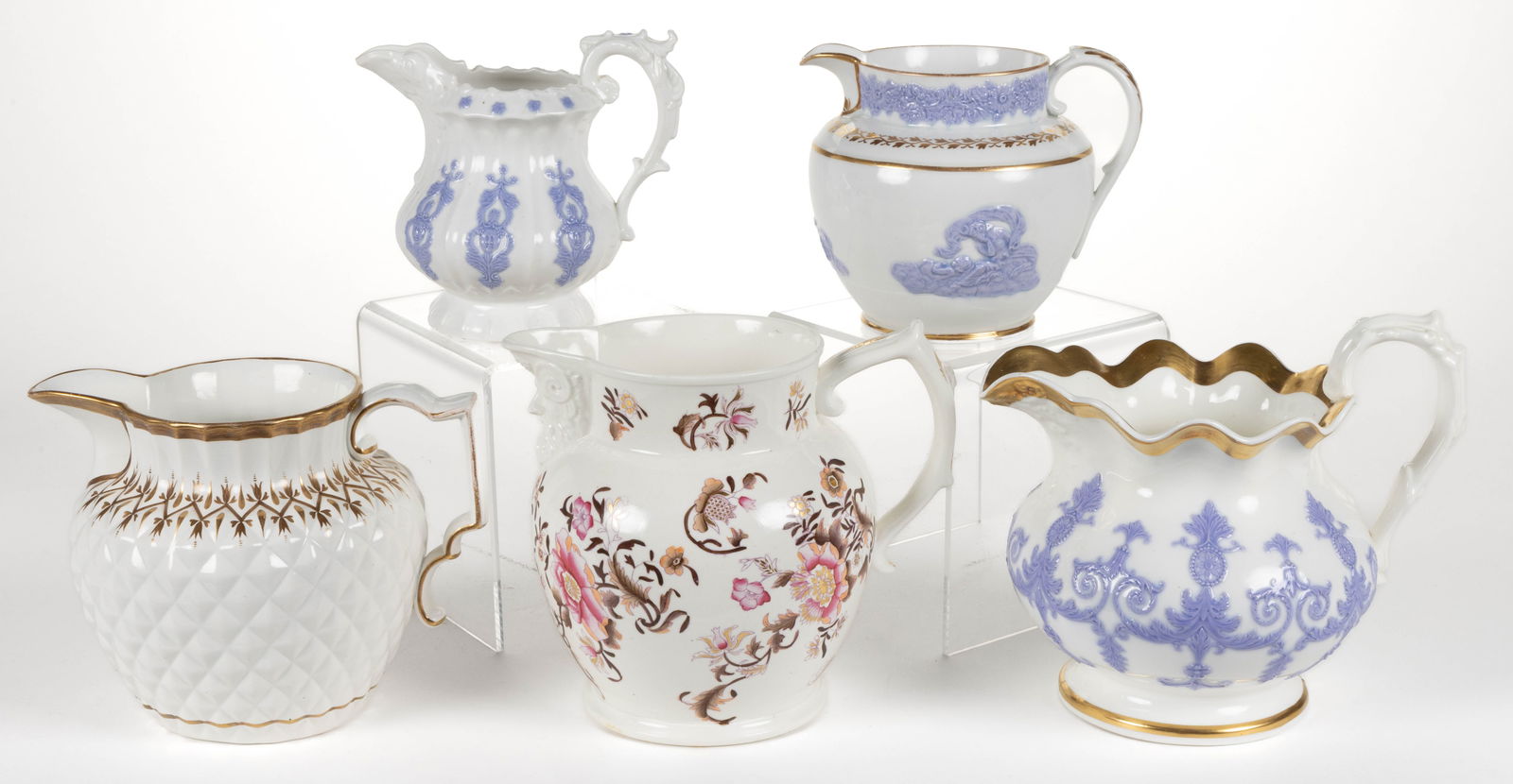 ENGLISH PORCELAIN JUGS / PITCHERS, LOT OF FIVE (1 of 1)