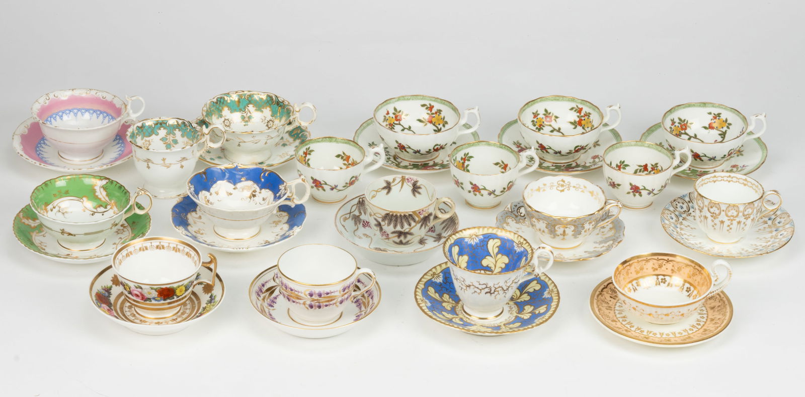 ENGLISH PORCELAIN CUP AND SAUCER SETS, LOT OF 14 (1 of 1)