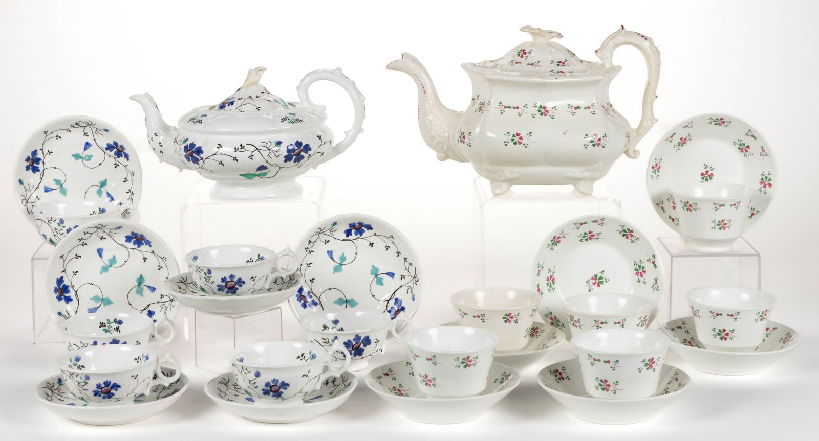 ENGLISH HAND-PAINTED PORCELAIN FLORAL MOTIF PARTIAL TEA SETS, LOT OF 26 PIECES (1 of 1)