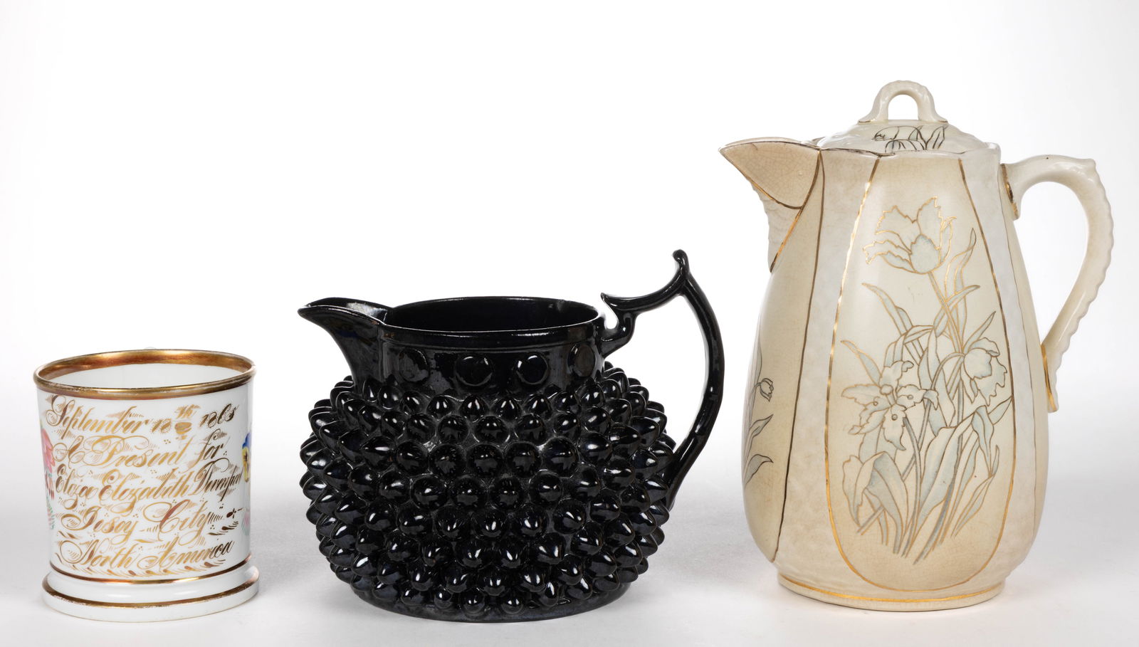 AMERICAN AND ENGLISH CERAMIC DRINKING ARTICLES, LOT OF THREE (1 of 2)