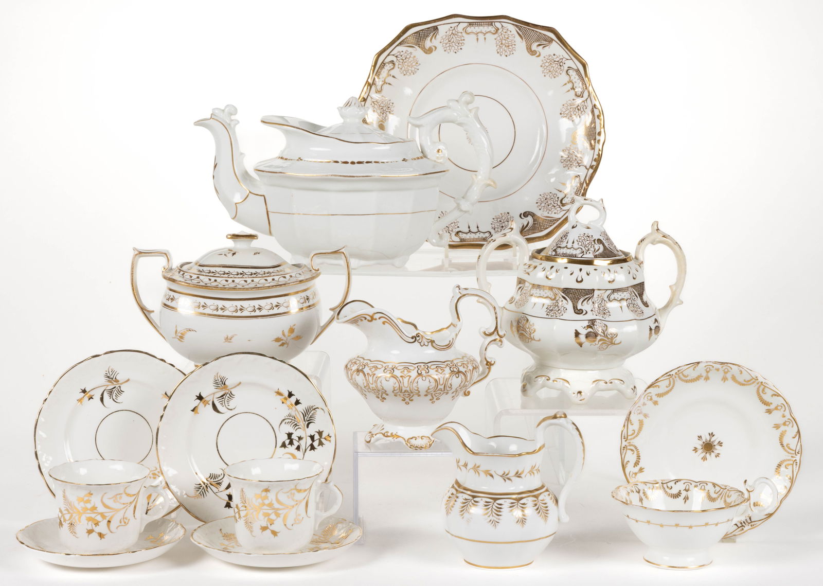 ENGLISH GILT-DECORATED PORCELAIN TEA ARTICLES, LOT OF 11 (1 of 1)