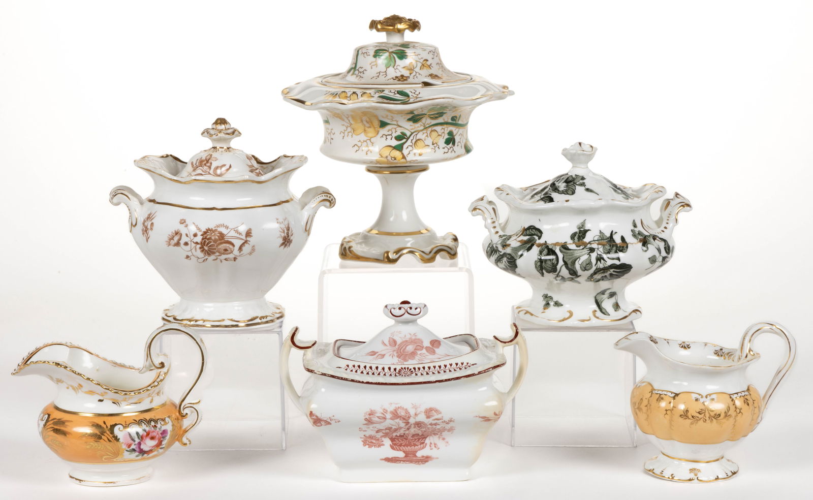 ENGLISH PORCELAIN FLORAL MOTIF TEA AND TABLE ARTICLES, LOT OF SIX (1 of 1)