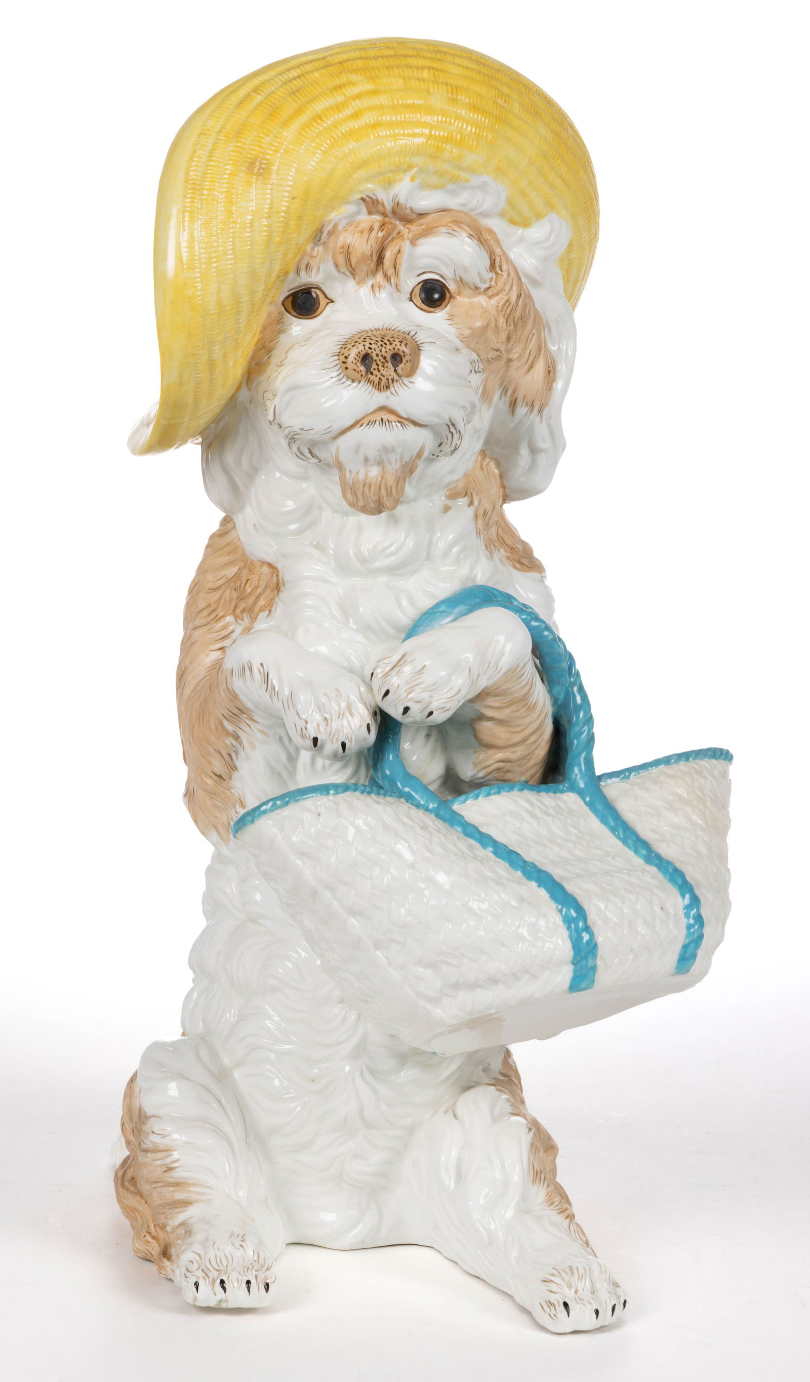 EUROPEAN PORCELAIN HAND-PAINTED LARGE DOG FIGURE (1 of 5)