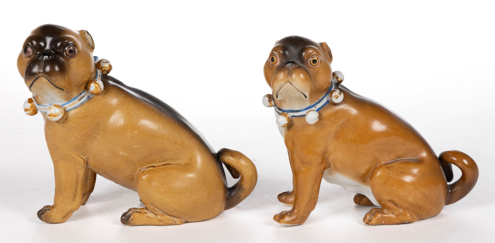 GERMAN MEISSEN-STYLE PORCELAIN HAND-PAINTED DOGS / PUGS, LOT OF TWO (1 of 5)